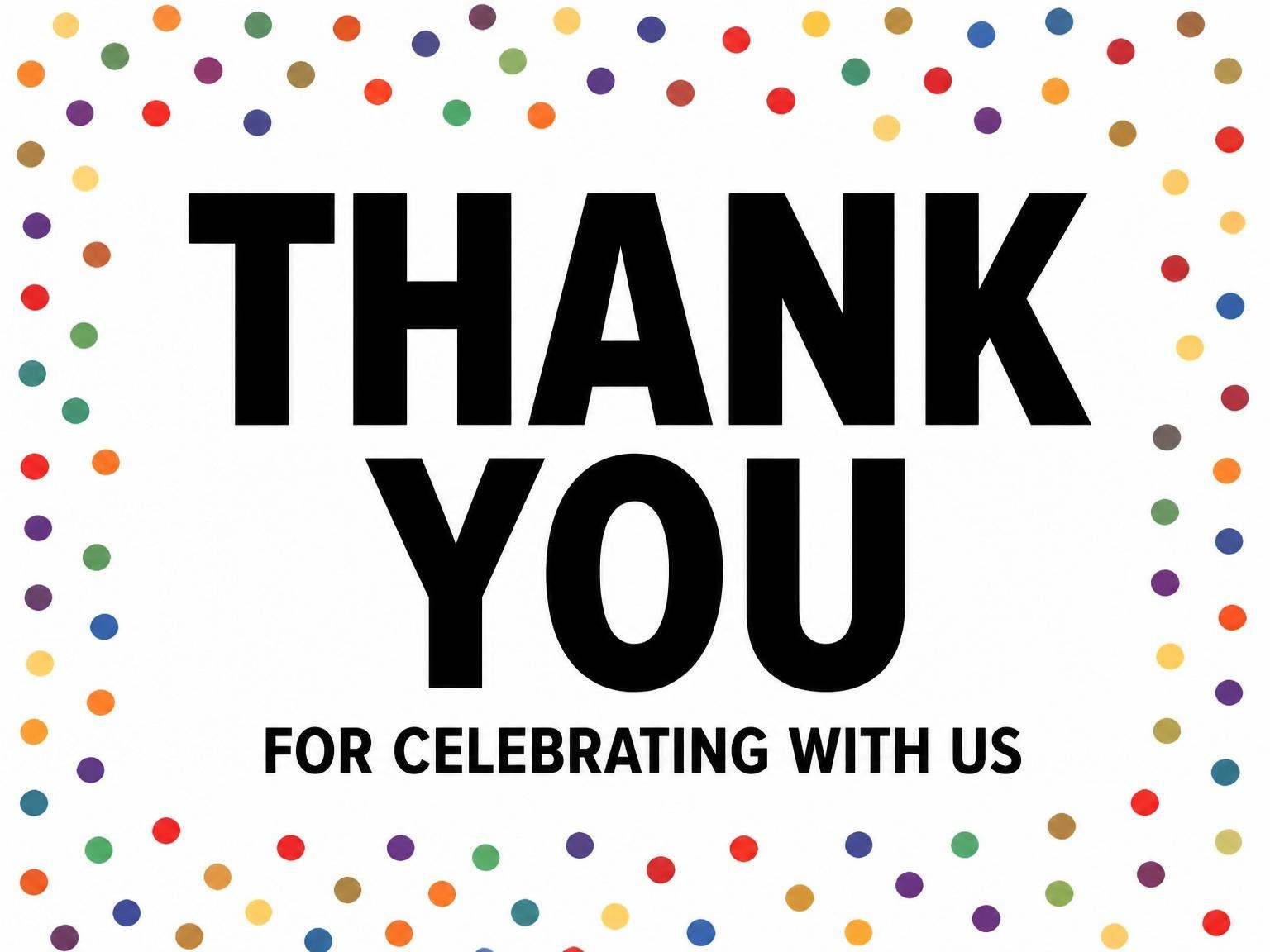 The matching thank-you card for the Rainbow Confetti Border 1st Birthday invitation