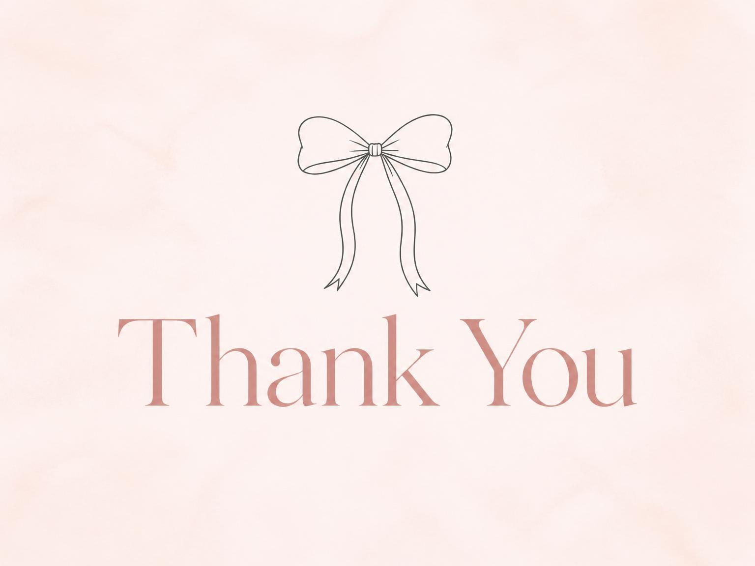 The matching thank-you card for the Blush Watercolor Line-Art Bow Birthday invitation