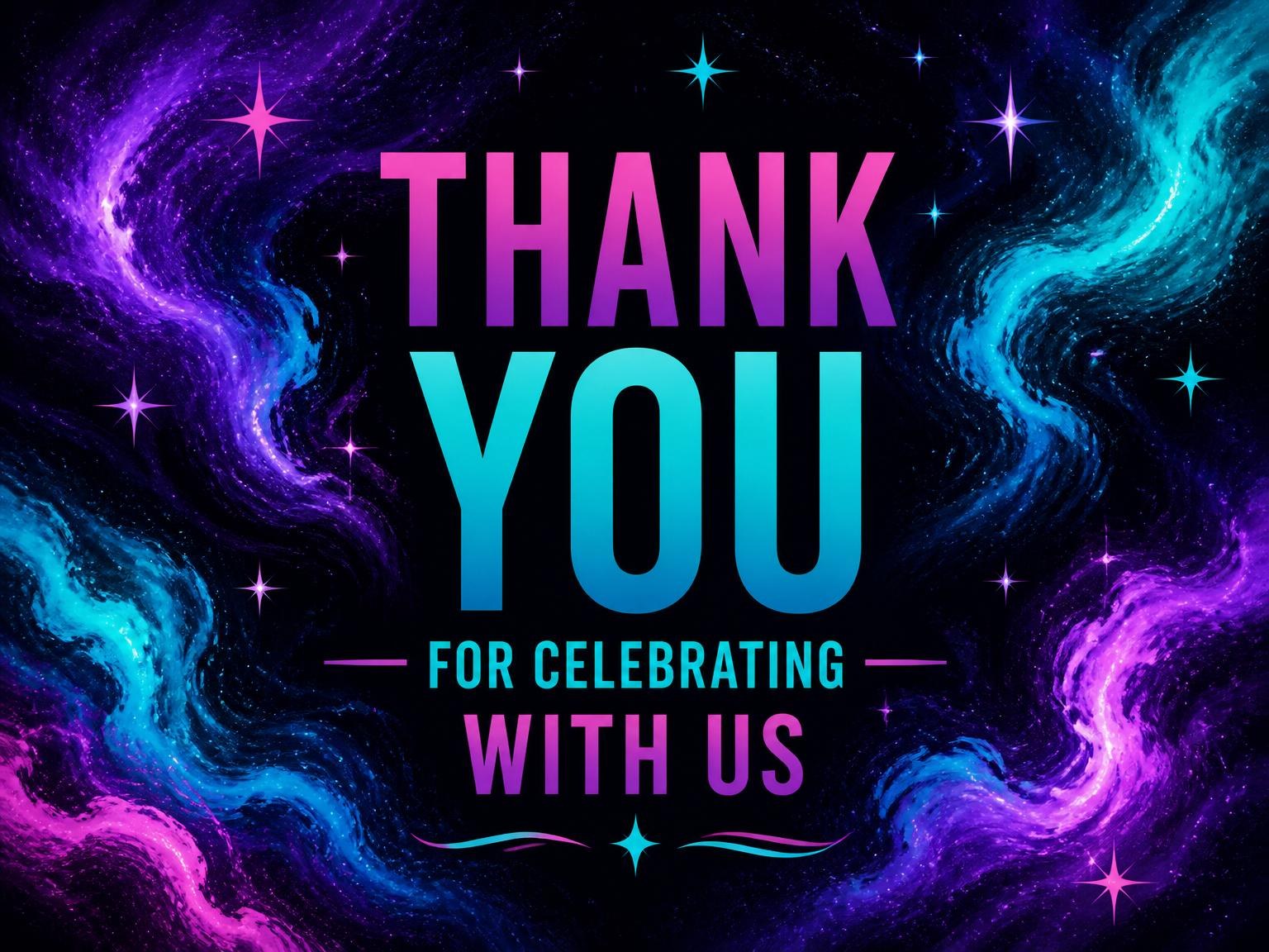 The matching thank-you card for the Neon Nebula Galaxy 8th Birthday invitation