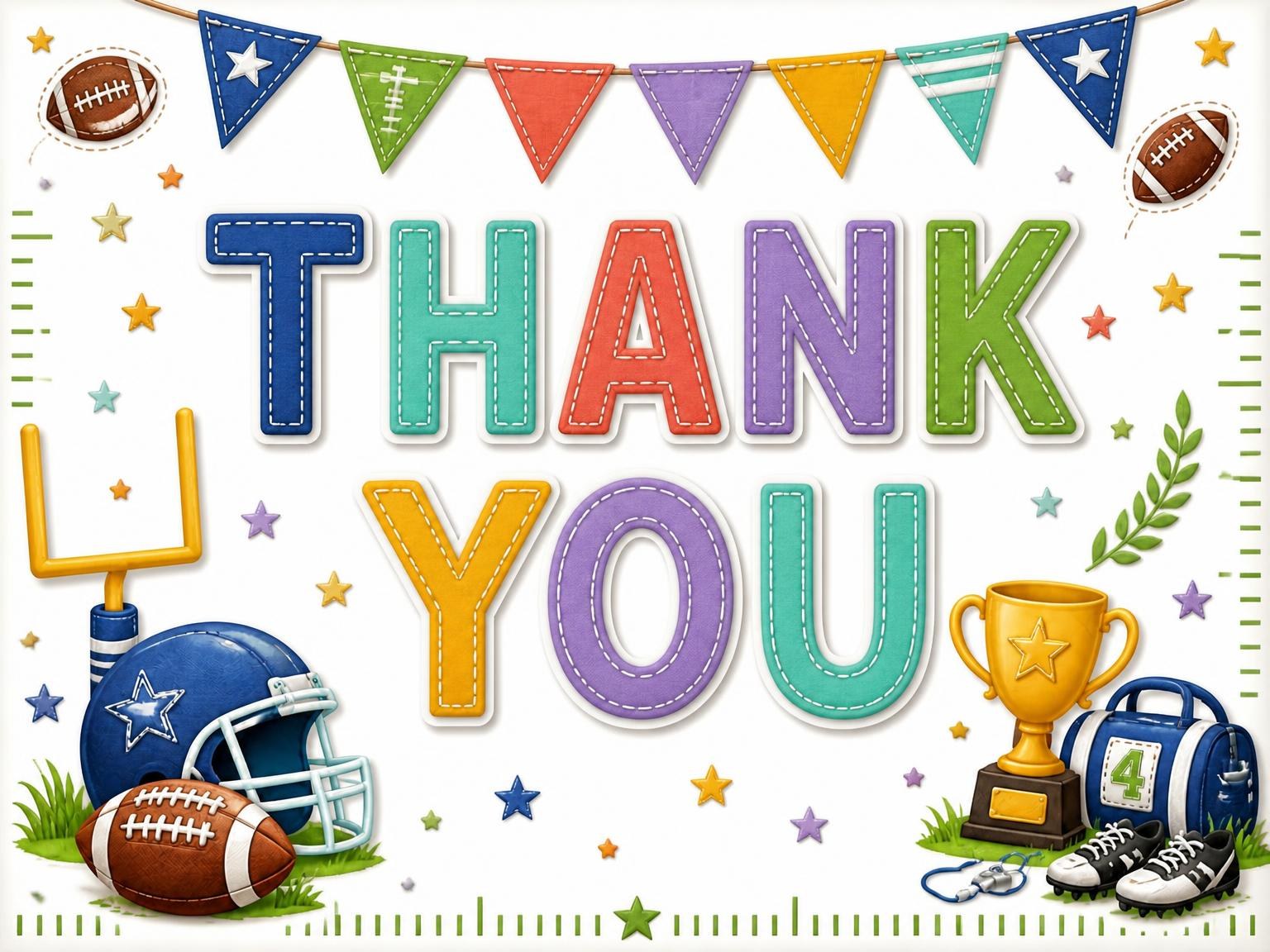 The matching thank-you card for the Stitched Football 7th Birthday Invitation invitation