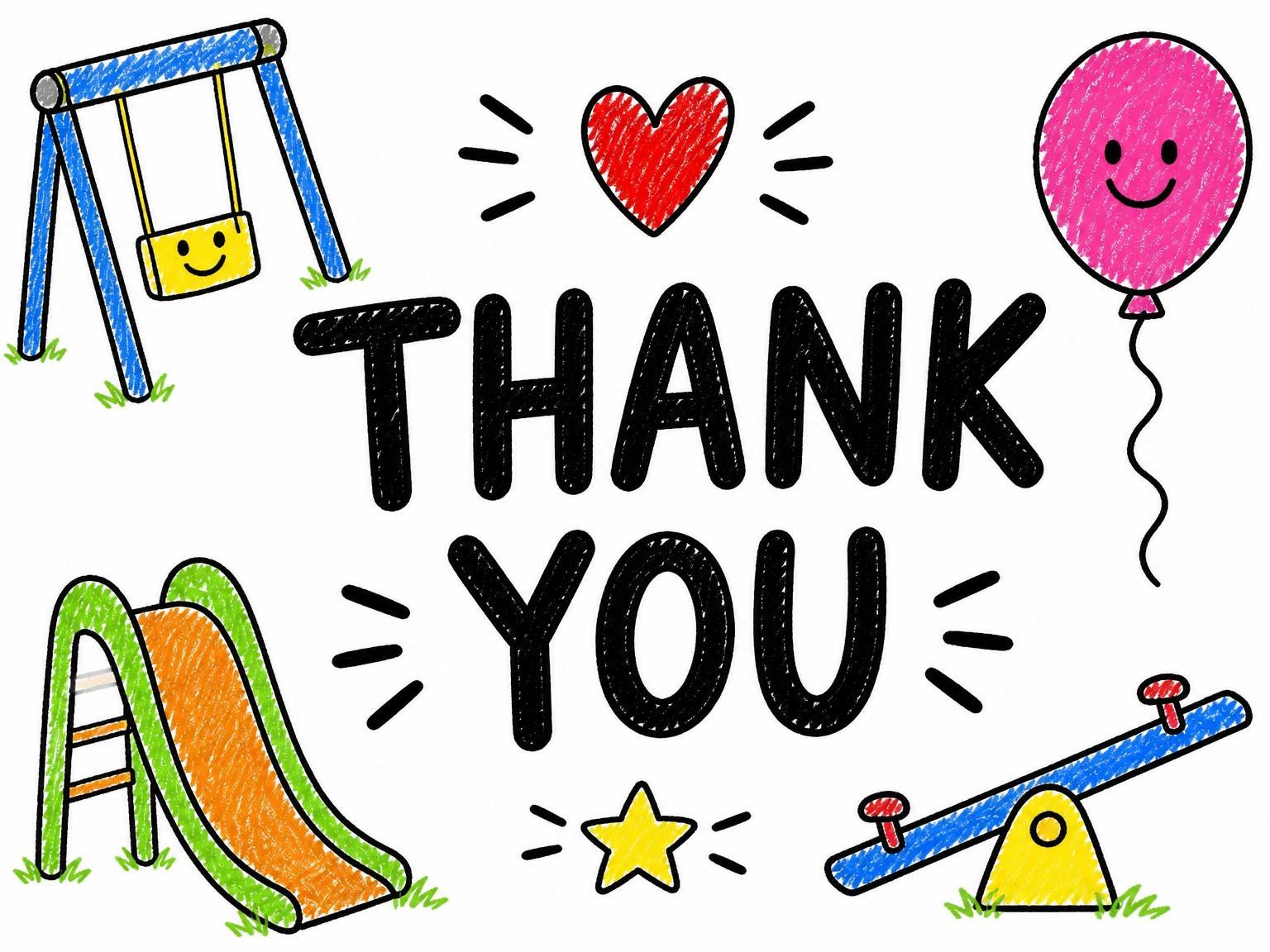 The matching thank-you card for the Crayon Playground 10th Birthday invitation