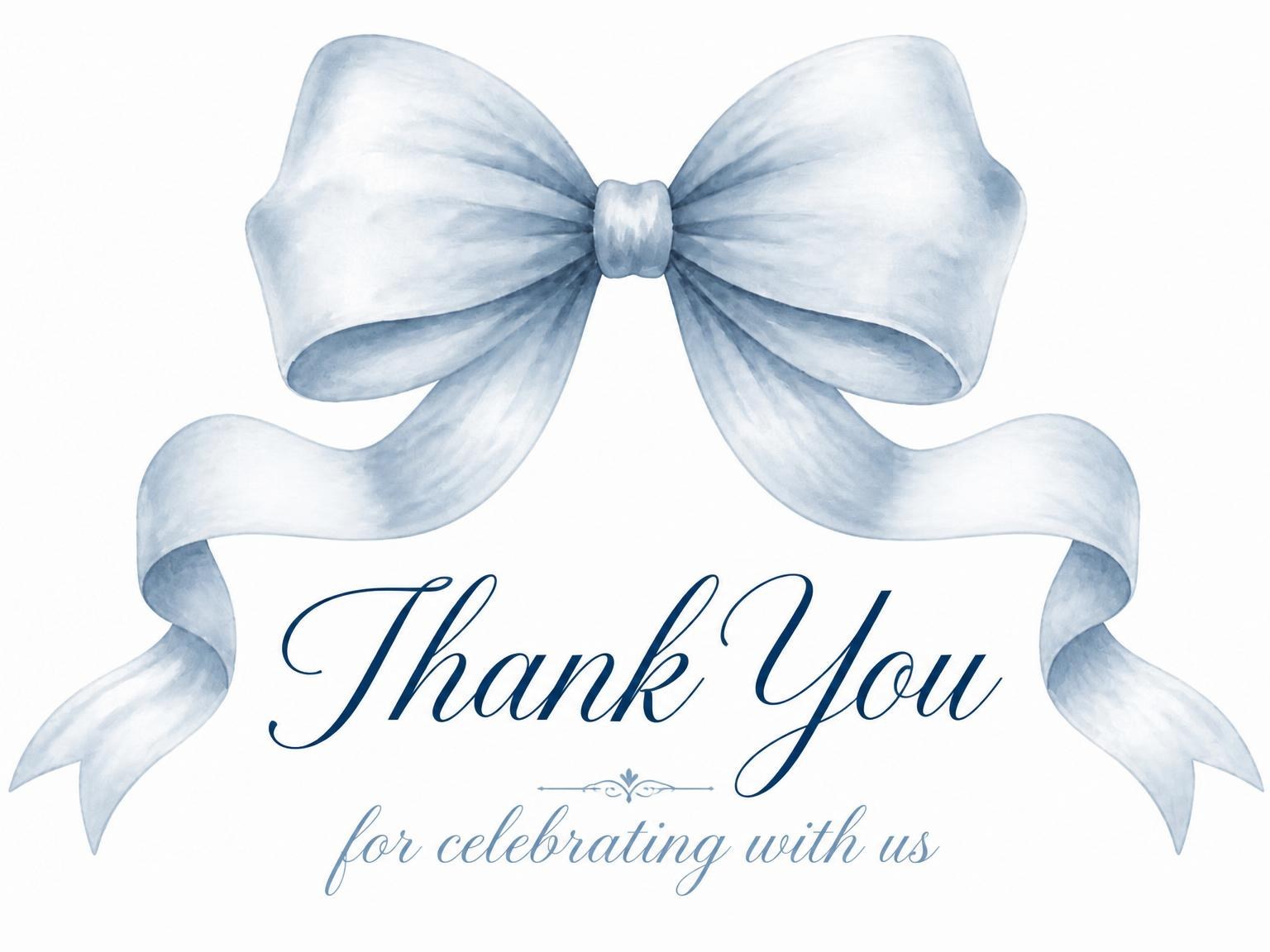 The matching thank-you card for the Soft Blue Watercolor Bow Bridal Shower invitation
