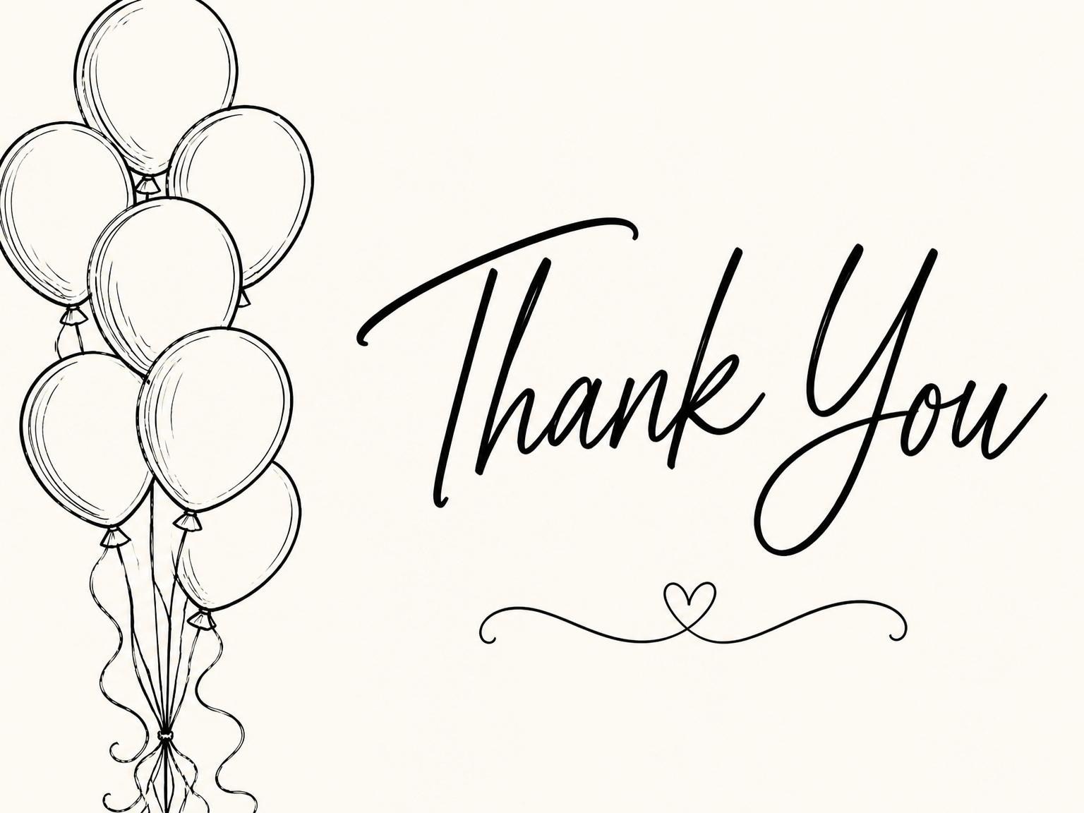 The matching thank-you card for the Cream and Black Balloon 65th Birthday invitation