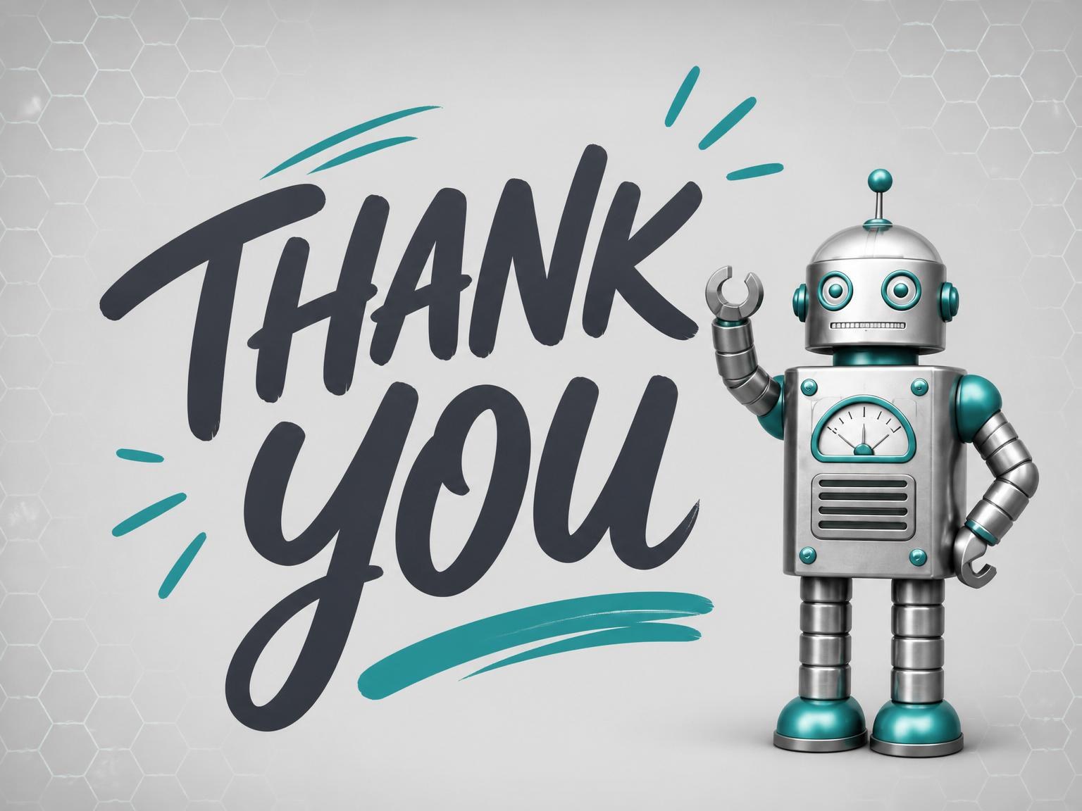 The matching thank-you card for the Metallic Robot 8th Birthday Invitation invitation