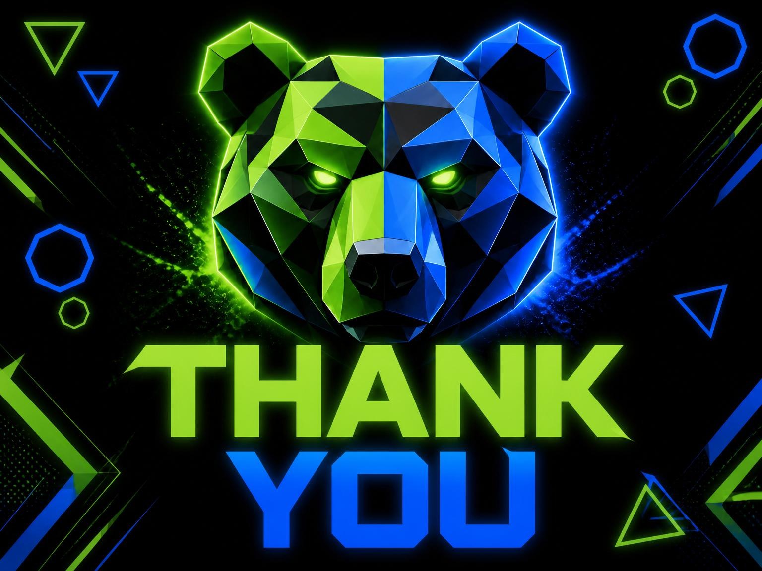 The matching thank-you card for the Neon Geometric Bear 10th Birthday invitation