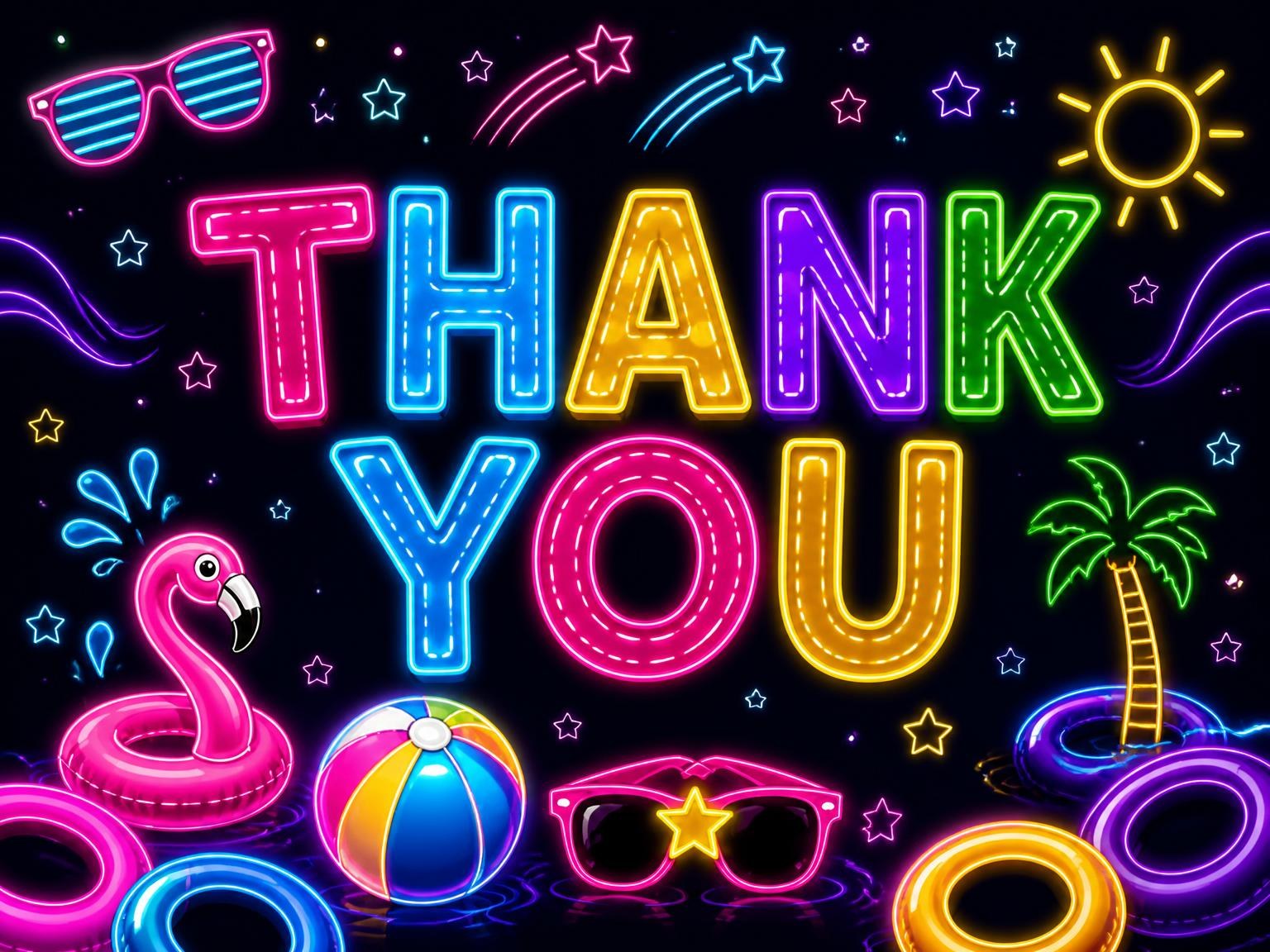 The matching thank-you card for the Neon Pool Party 24th Birthday Invitation invitation