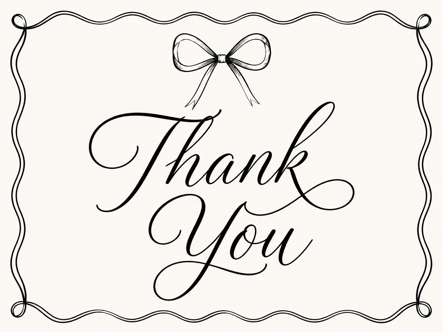 The matching thank-you card for the Minimalist Black Bow Bridal Shower invitation