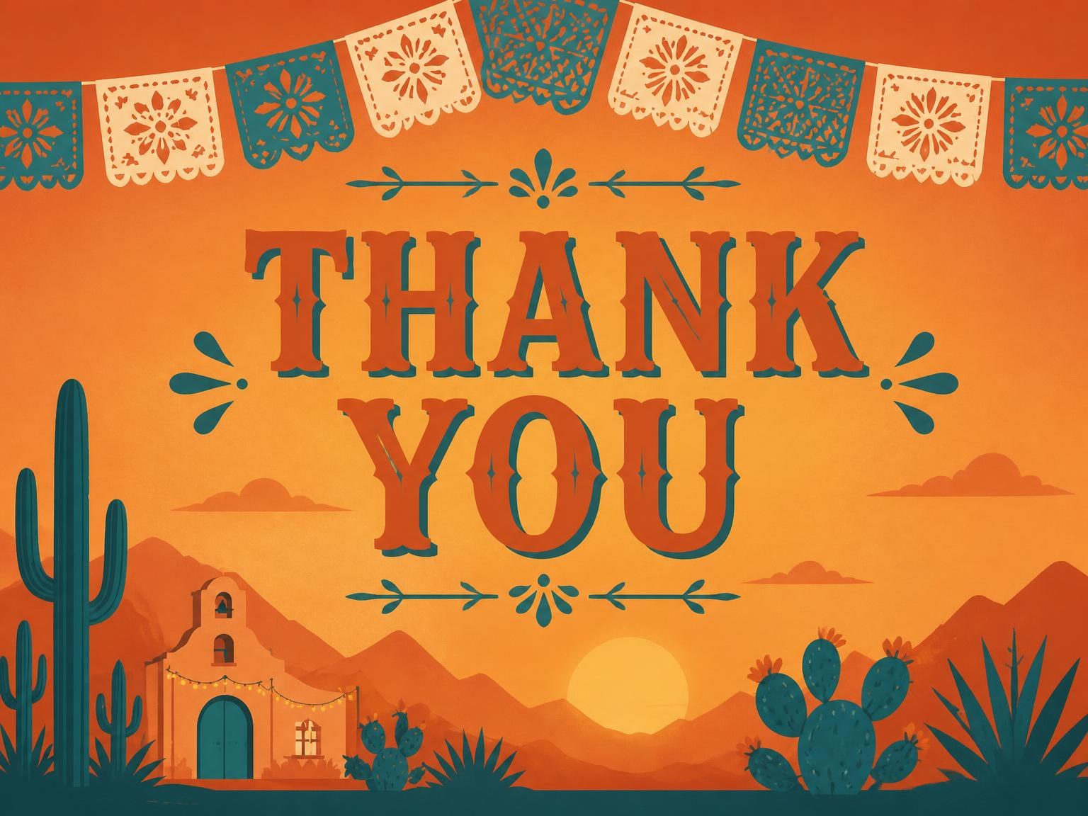 The matching thank-you card for the Terracotta Papel Picado Retirement Fiesta invitation