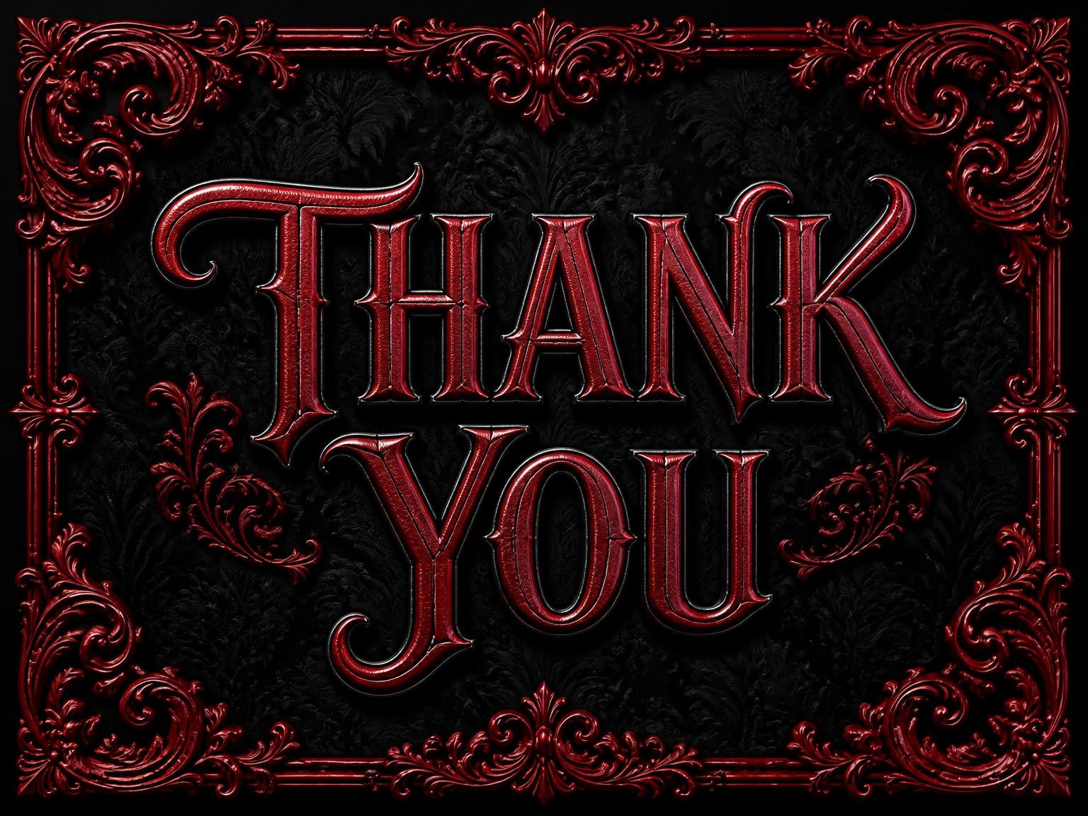 The matching thank-you card for the Red and Black Baroque 45th Birthday invitation