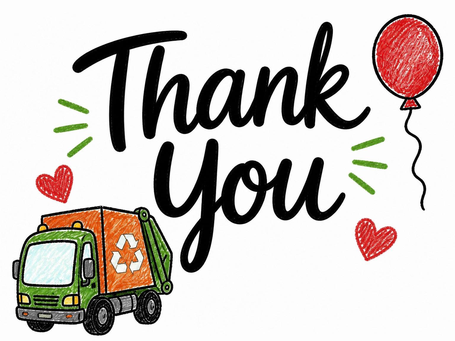 The matching thank-you card for the Crayon Art Recycling Truck 2nd Birthday invitation