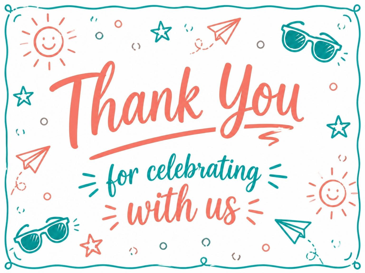 The matching thank-you card for the Coral and Teal Doodle 12th Birthday invitation