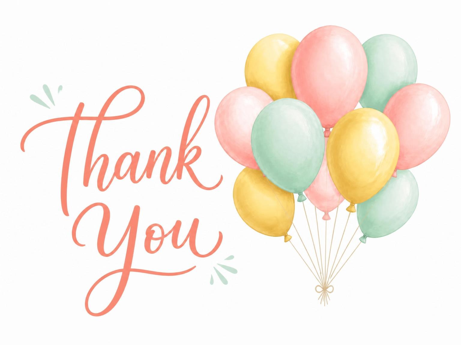 The matching thank-you card for the Pastel Watercolor Balloon 2nd Birthday invitation