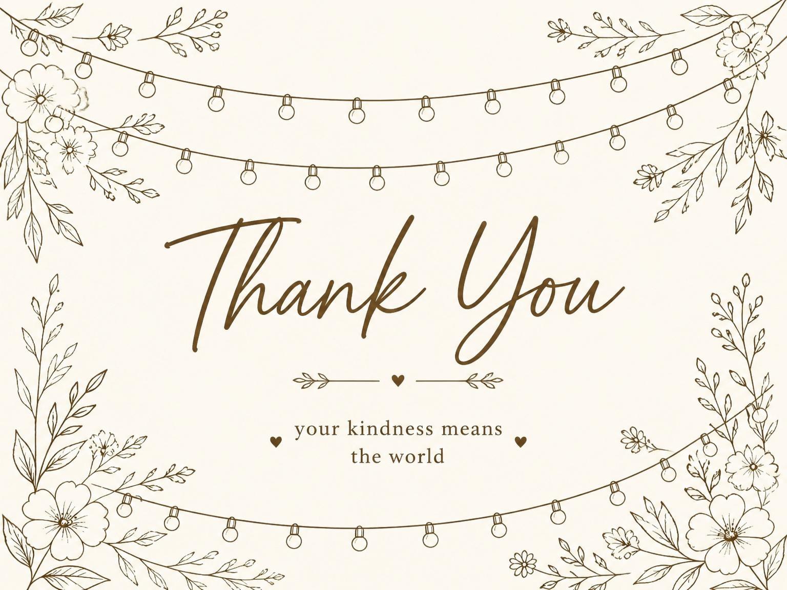 The matching thank-you card for the Cream Brown Floral String Light 55th Birthday invitation