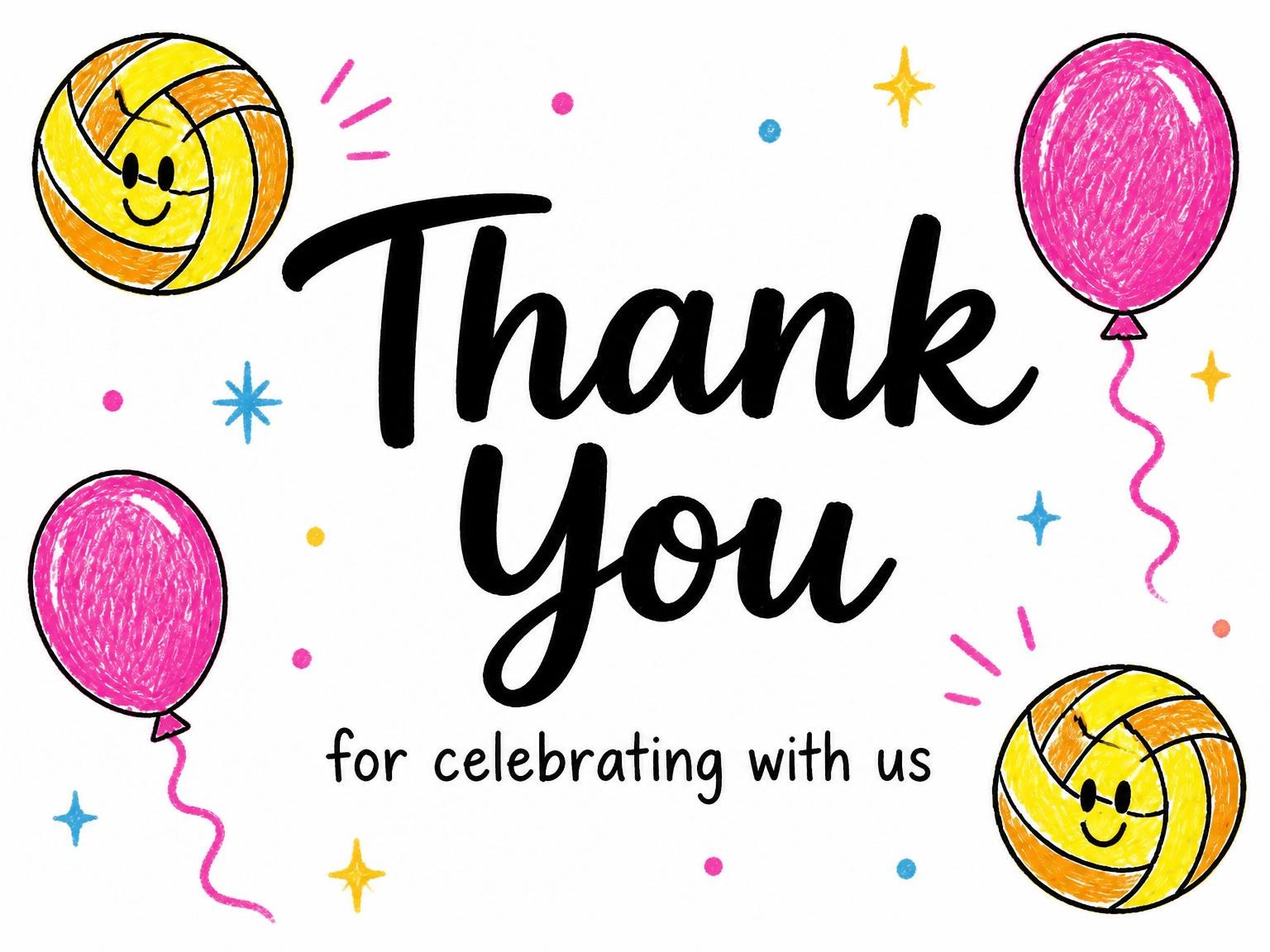 The matching thank-you card for the Crayon Volleyball Sport 5th Birthday Invite invitation
