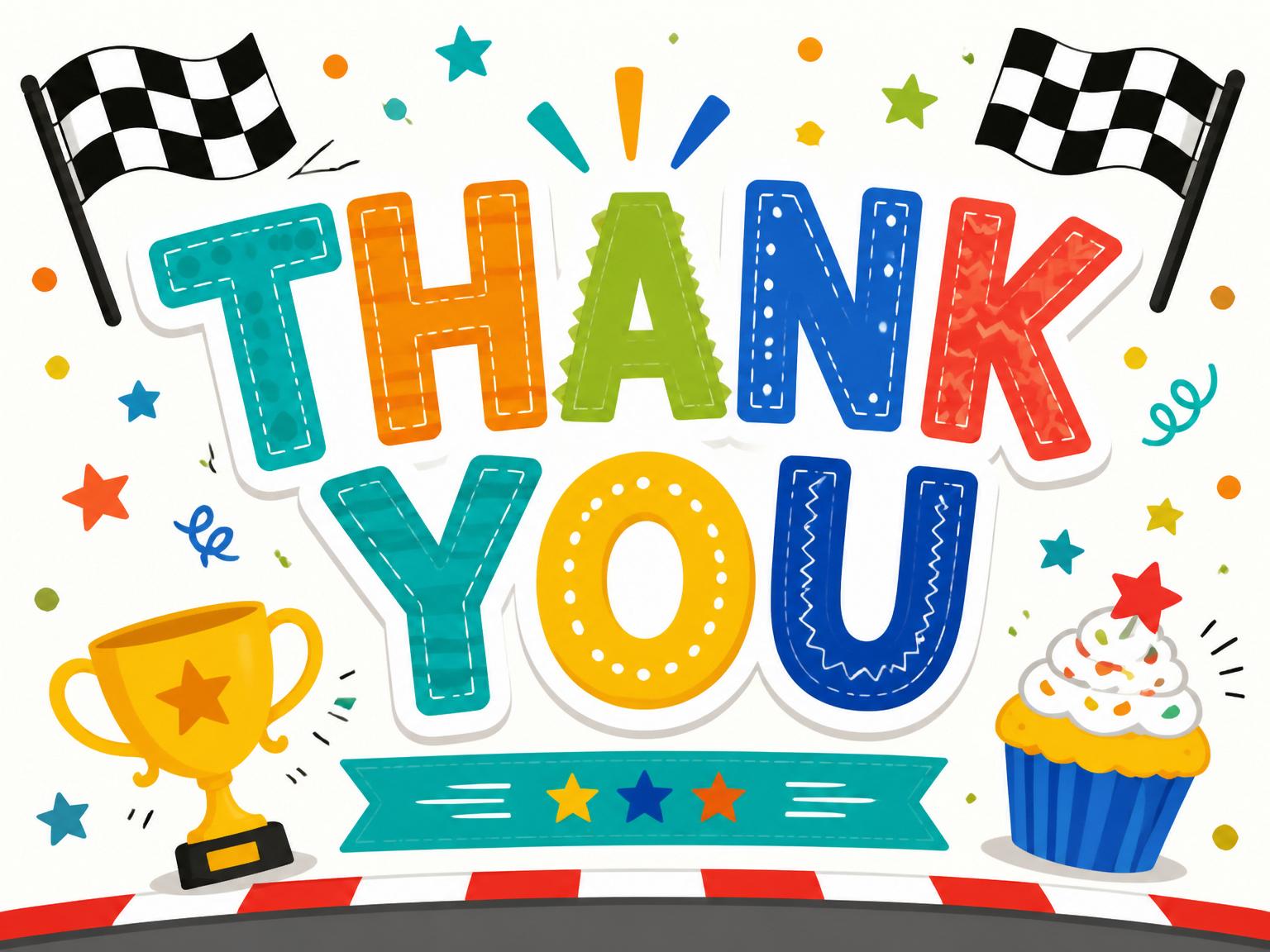 The matching thank-you card for the Turbo Dino Racing 6th Birthday Adventure invitation