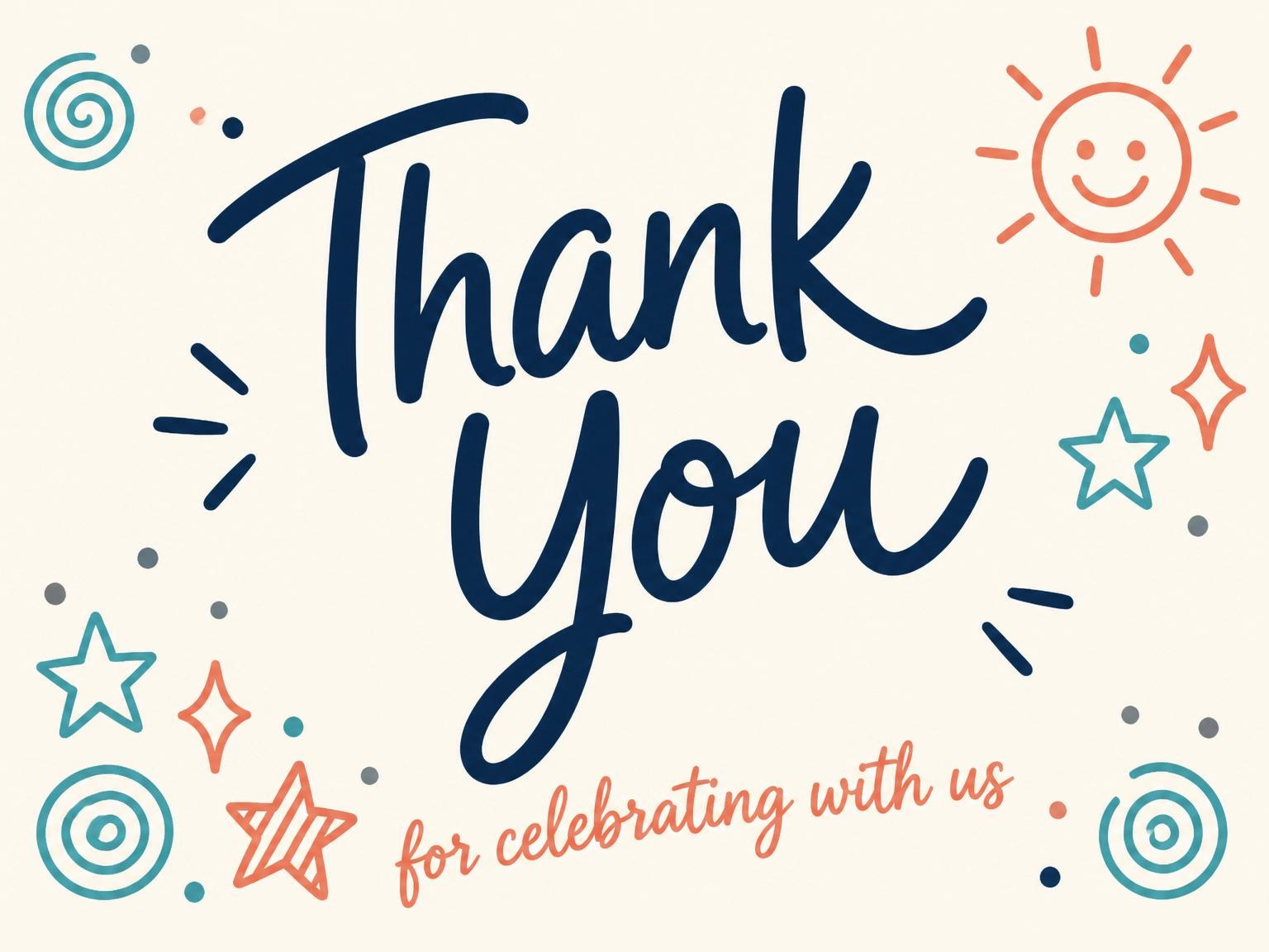 The matching thank-you card for the Cream Sun Star 3rd Birthday Invitation invitation