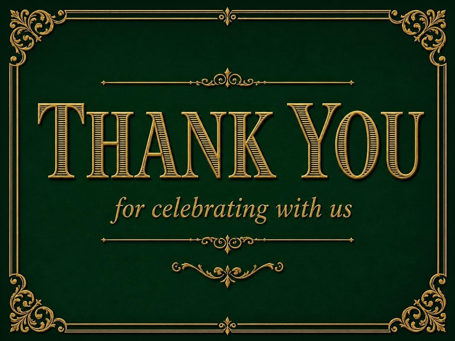 The matching thank-you card for the Forest Green Gold Filigree 50th Birthday invitation