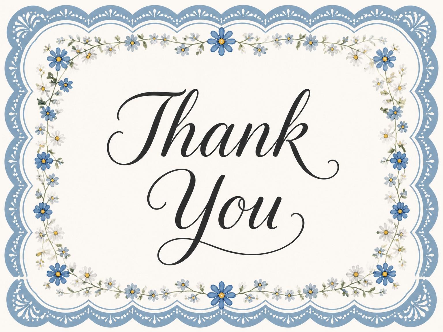 The matching thank-you card for the Blue Scalloped Wildflower 5th Birthday Invitation invitation