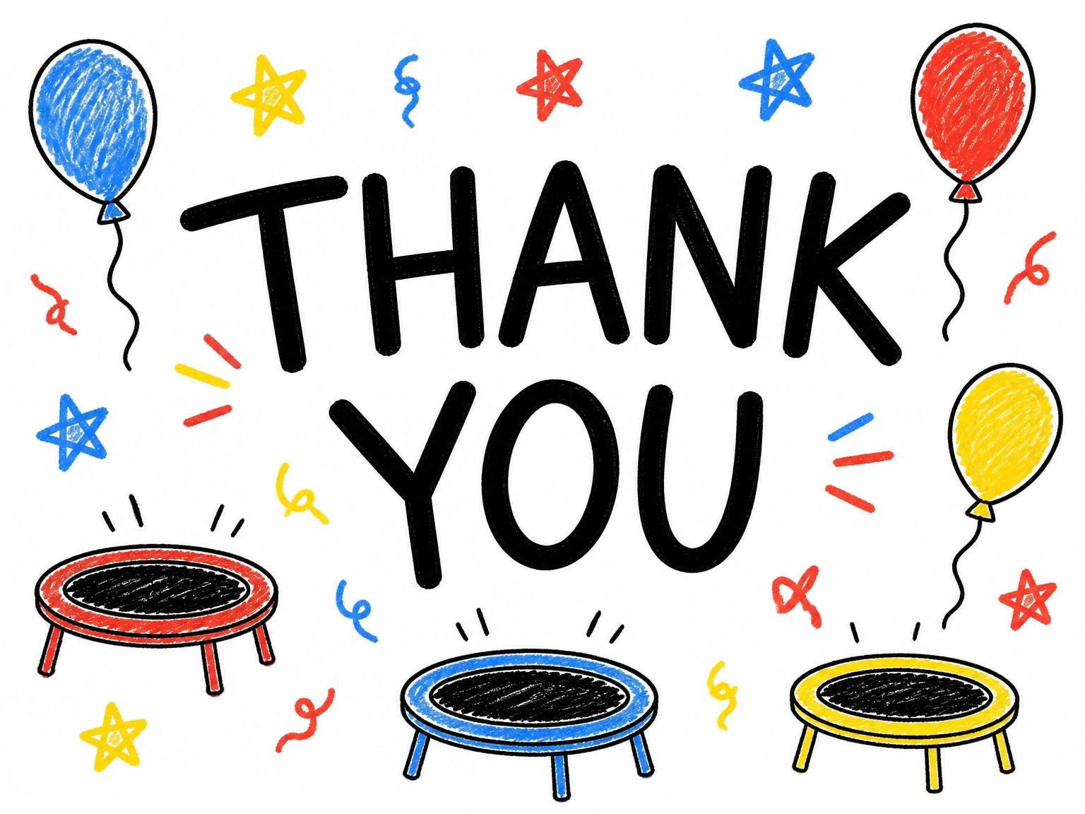 The matching thank-you card for the Crayon Trampoline Sketch 6th Birthday Invitation invitation