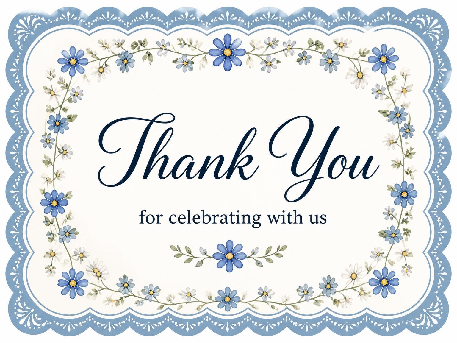 The matching thank-you card for the Vintage Blue 5th Birthday Invitation invitation