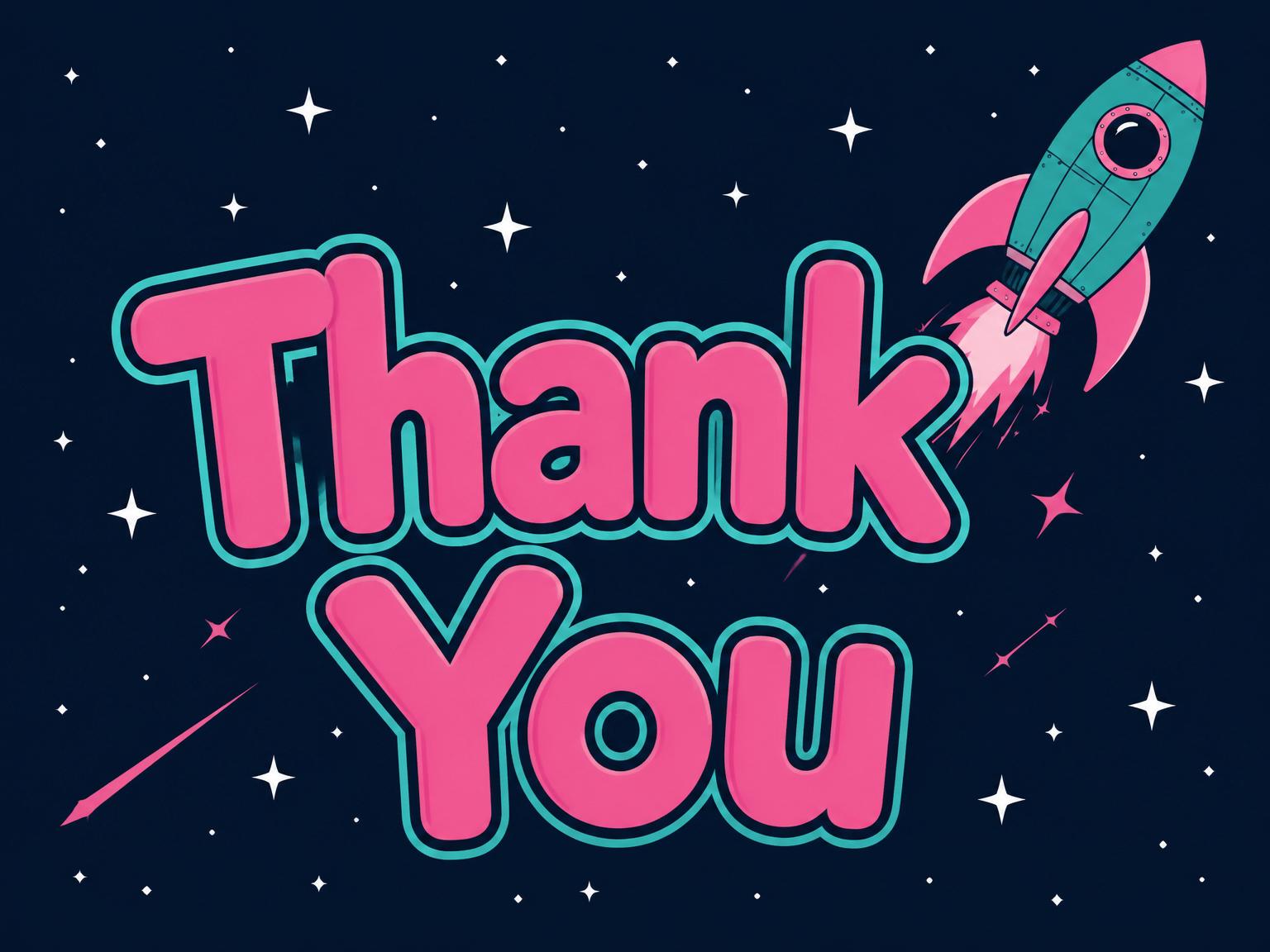 The matching thank-you card for the Cosmic Rocket First Birthday Party invitation