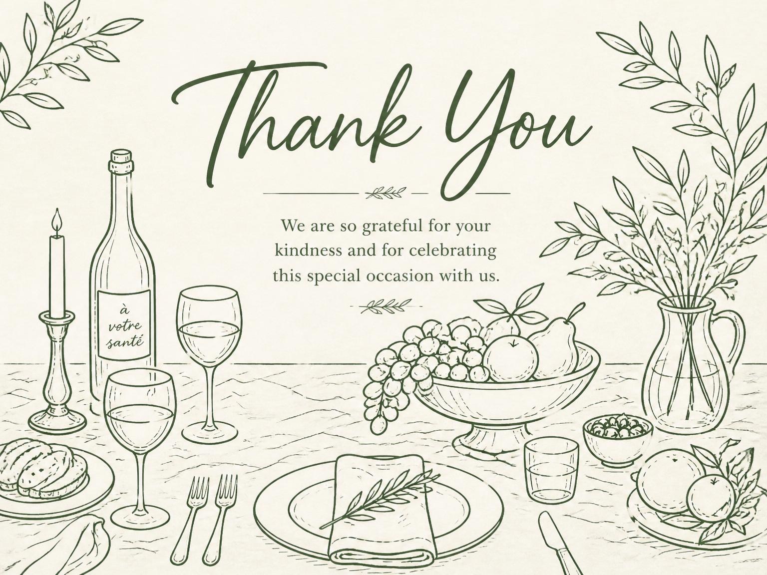 The matching thank-you card for the Forest Green Botanical Table Birthday invitation