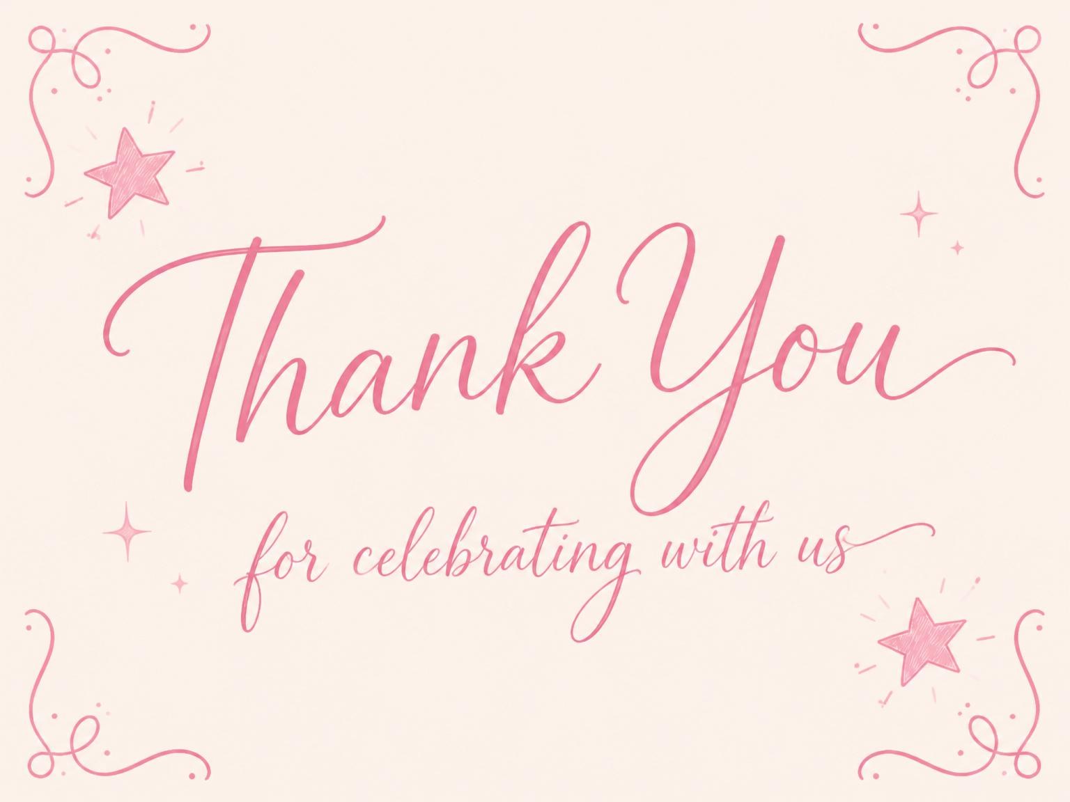 The matching thank-you card for the Pink Star Cream 12th Birthday Invitation invitation