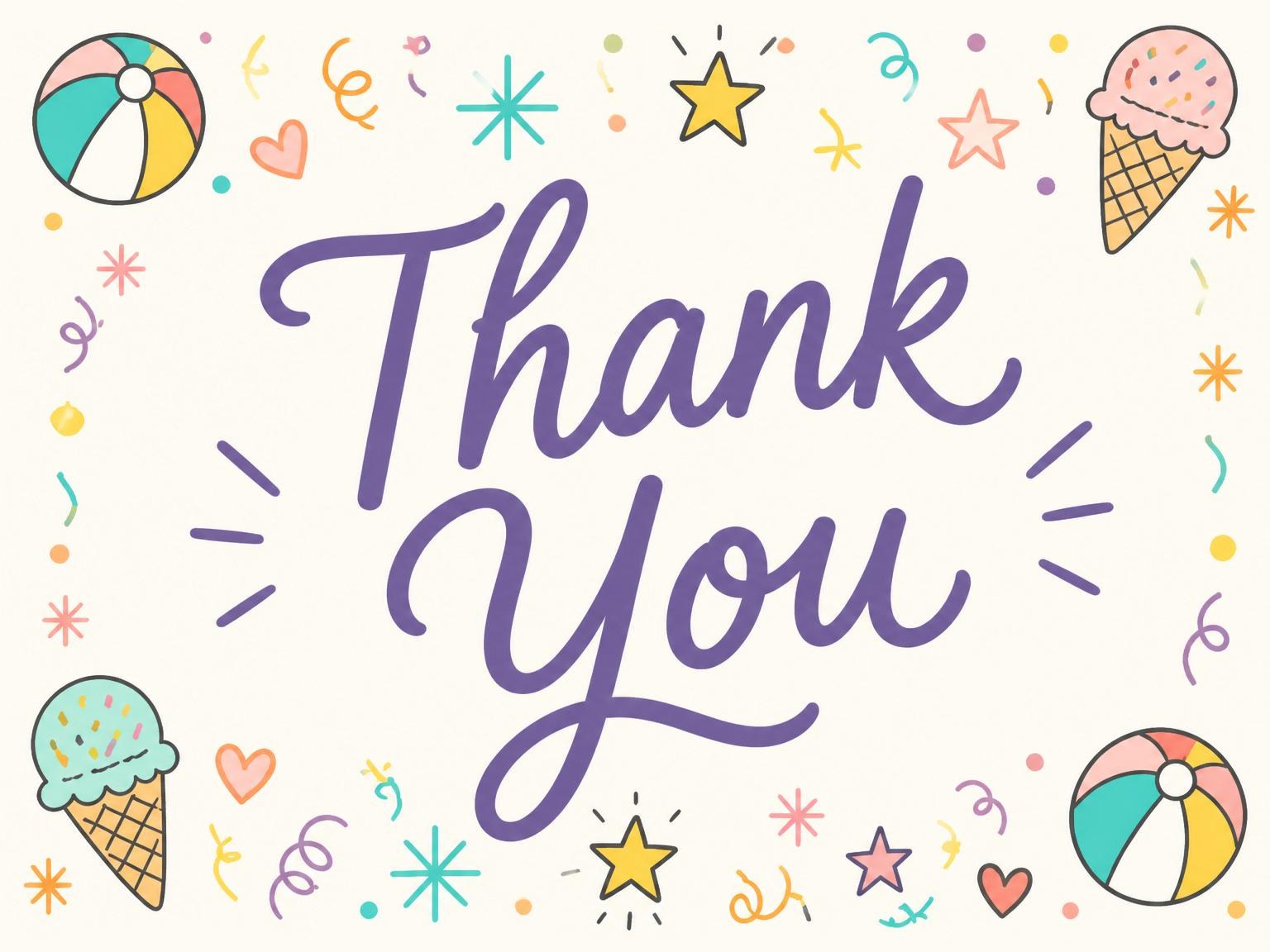 The matching thank-you card for the Doodle Motif Multicolor 3rd Birthday invitation