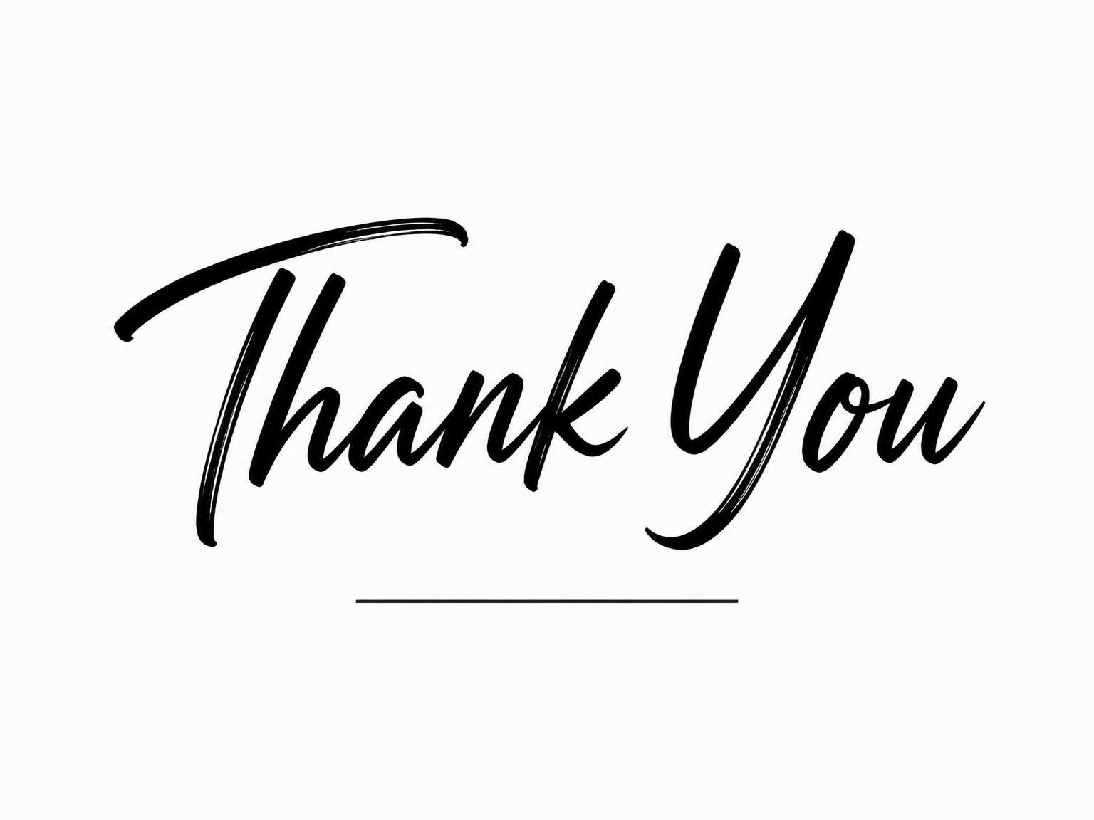 The matching thank-you card for the Black Brush Script 25th Birthday invitation