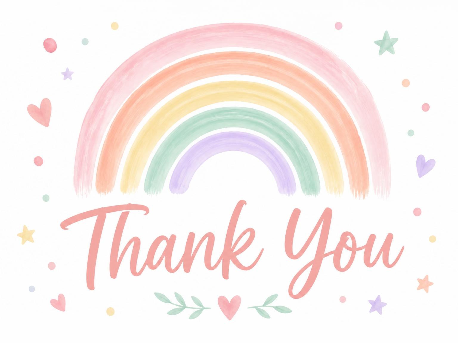 The matching thank-you card for the Pastel Hand-Painted Rainbow 2nd Birthday invitation
