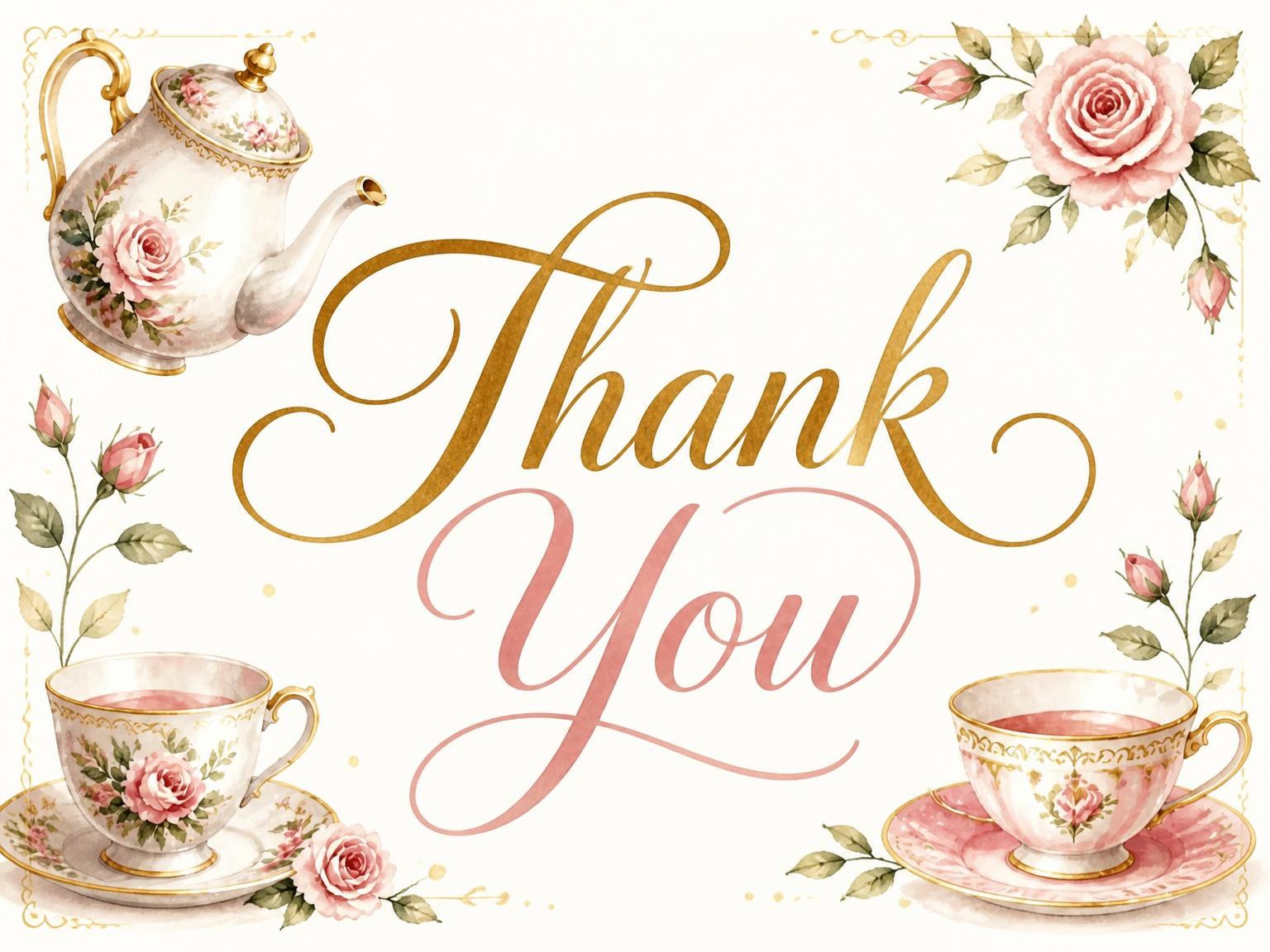 The matching thank-you card for the Watercolor Rose Tea Party 4th Birthday invitation