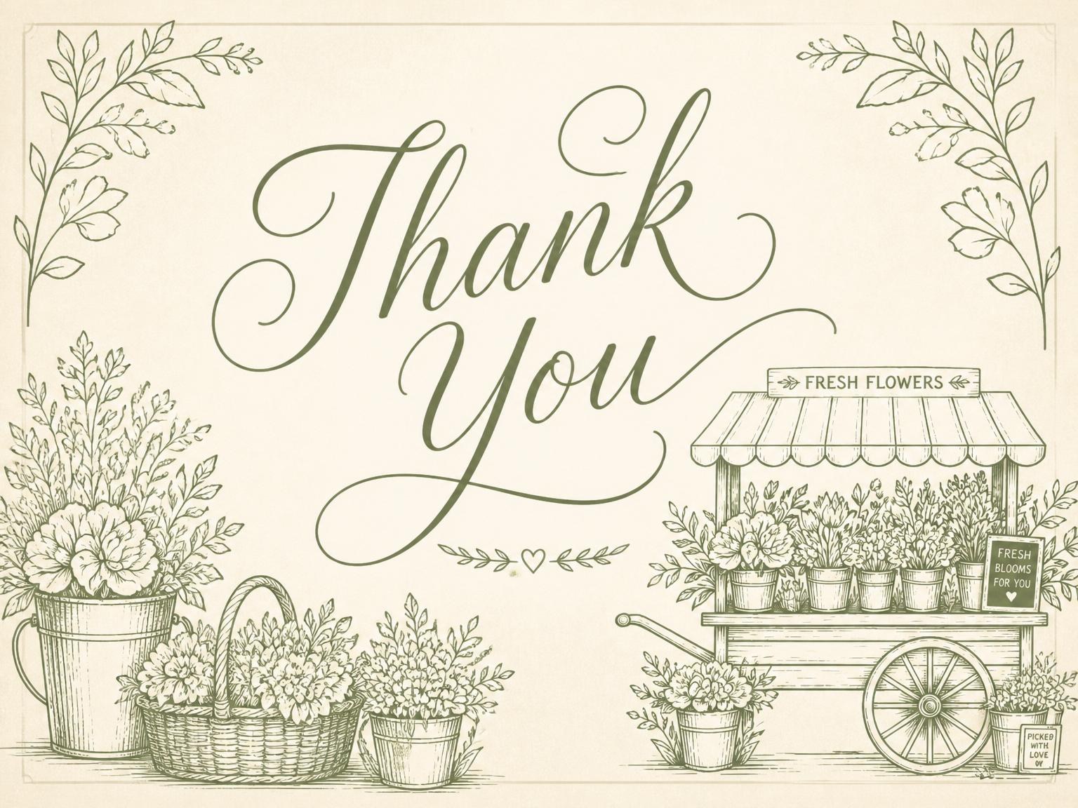 The matching thank-you card for the Olive Green Floral Market Bridal Shower invitation