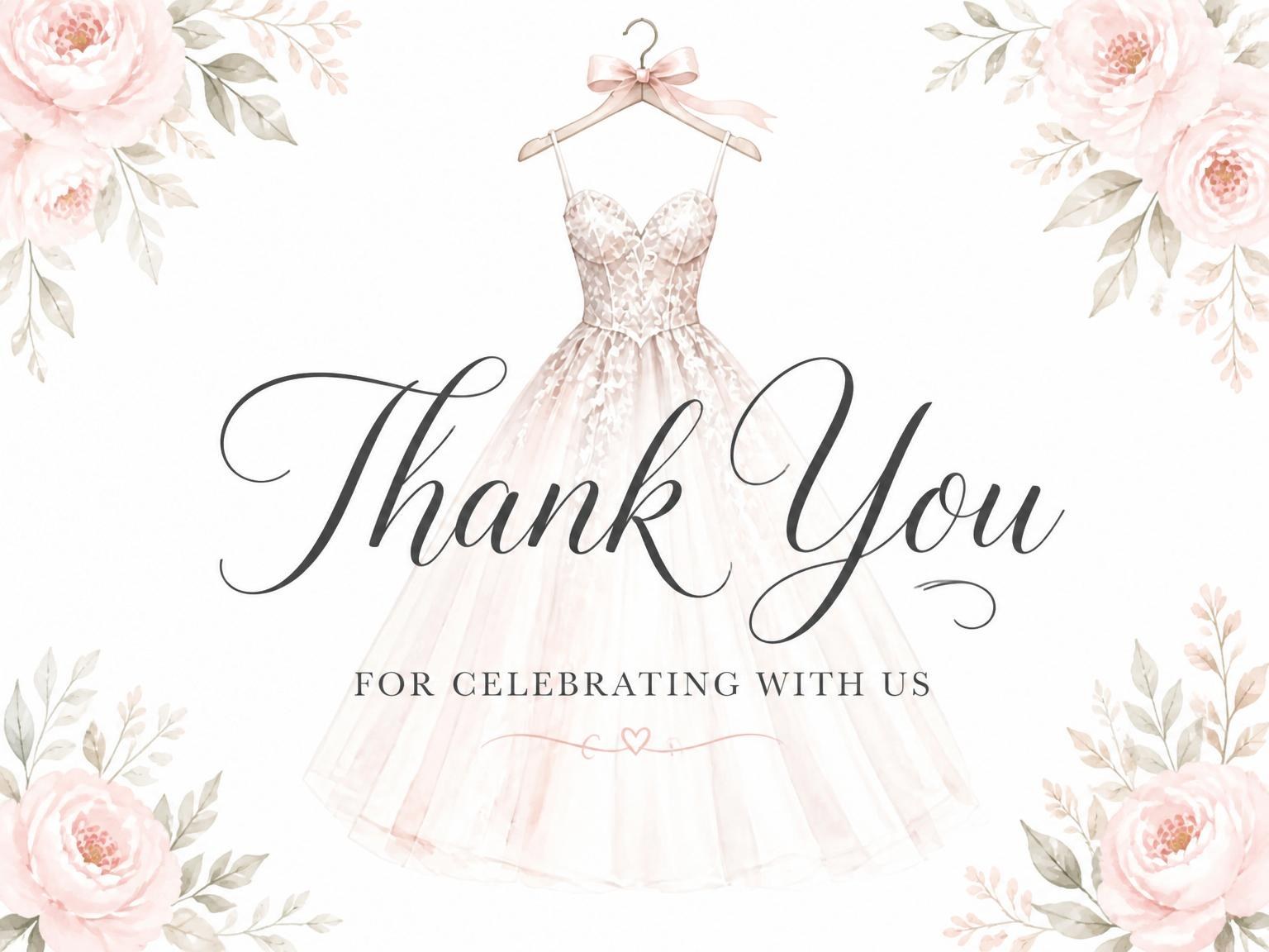 The matching thank-you card for the Dusty Rose Watercolor Dress Bridal Shower invitation