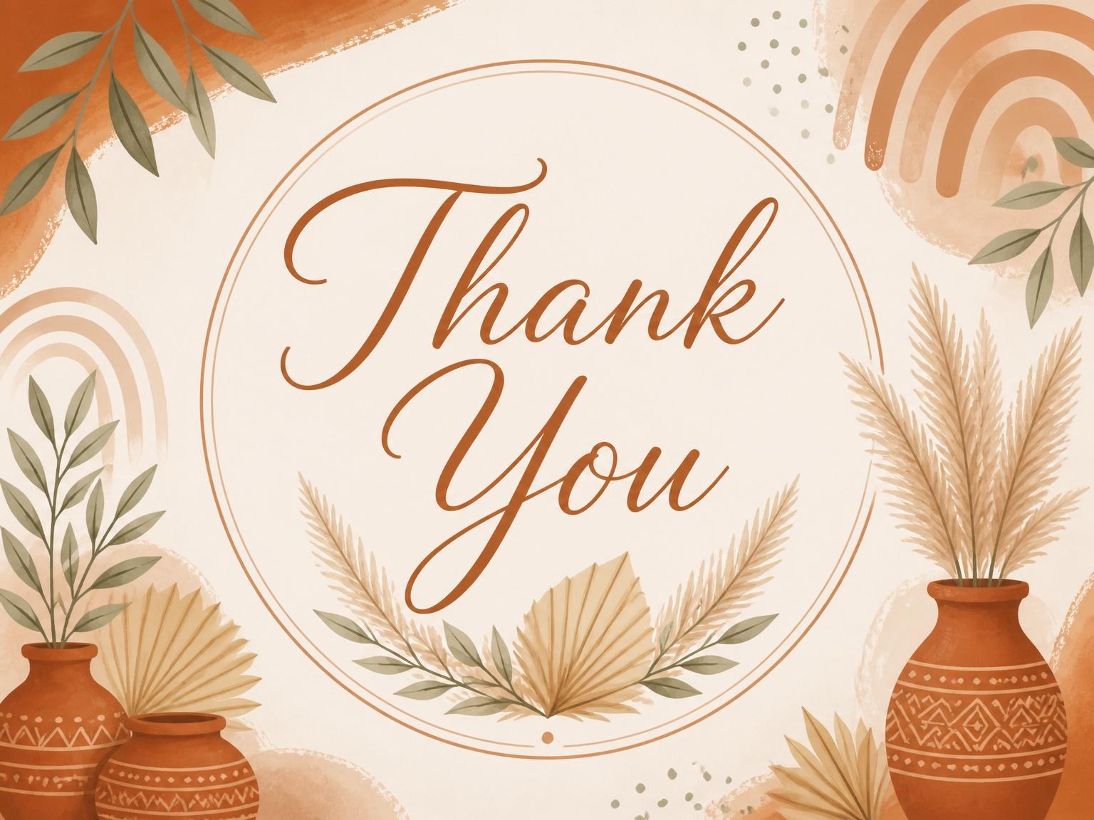 The matching thank-you card for the Terracotta Pampas Grass Bridal Shower invitation