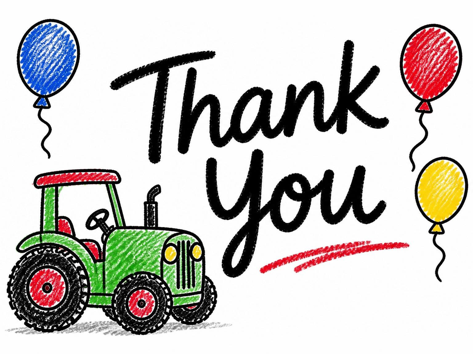 The matching thank-you card for the Crayon Tractor First Birthday Invitation invitation
