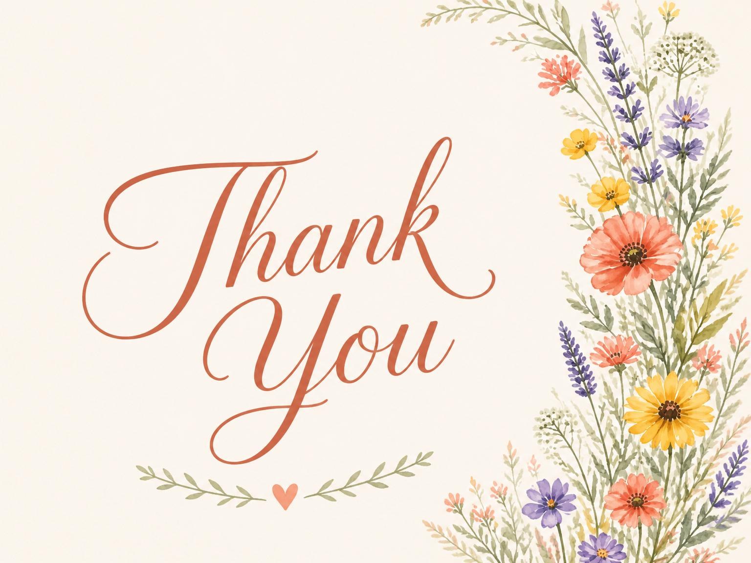 The matching thank-you card for the Watercolor Wildflower Botanical Bridal Shower invitation