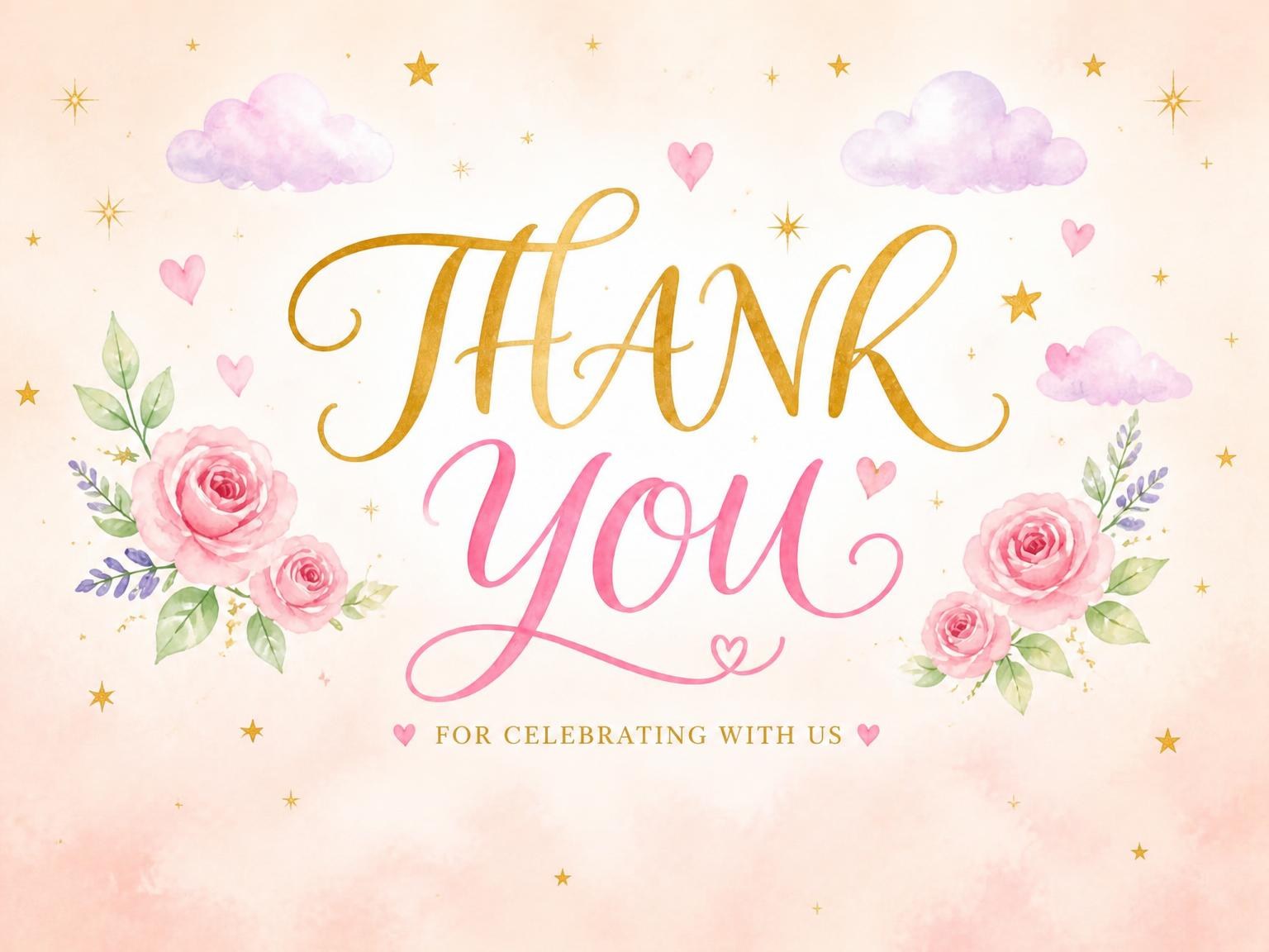 The matching thank-you card for the Magical Pink Unicorn 5th Birthday invitation