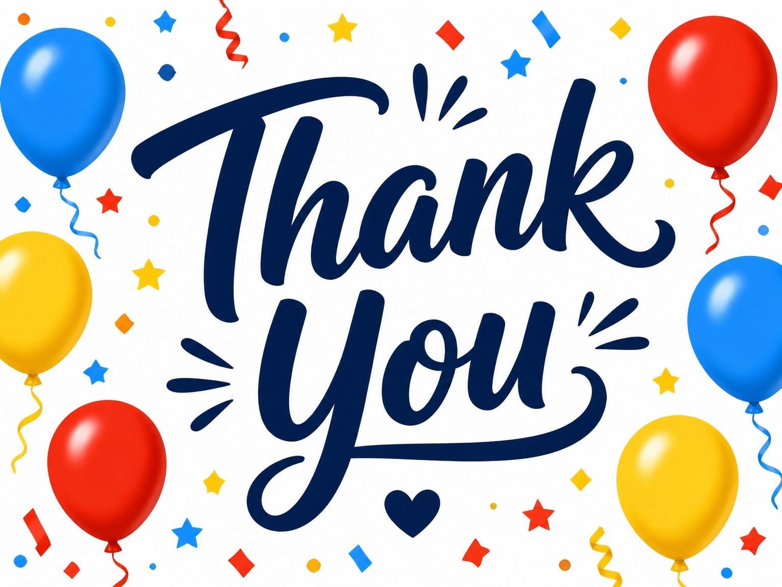 The matching thank-you card for the Primary Foil Balloon 3rd Birthday Invitation invitation