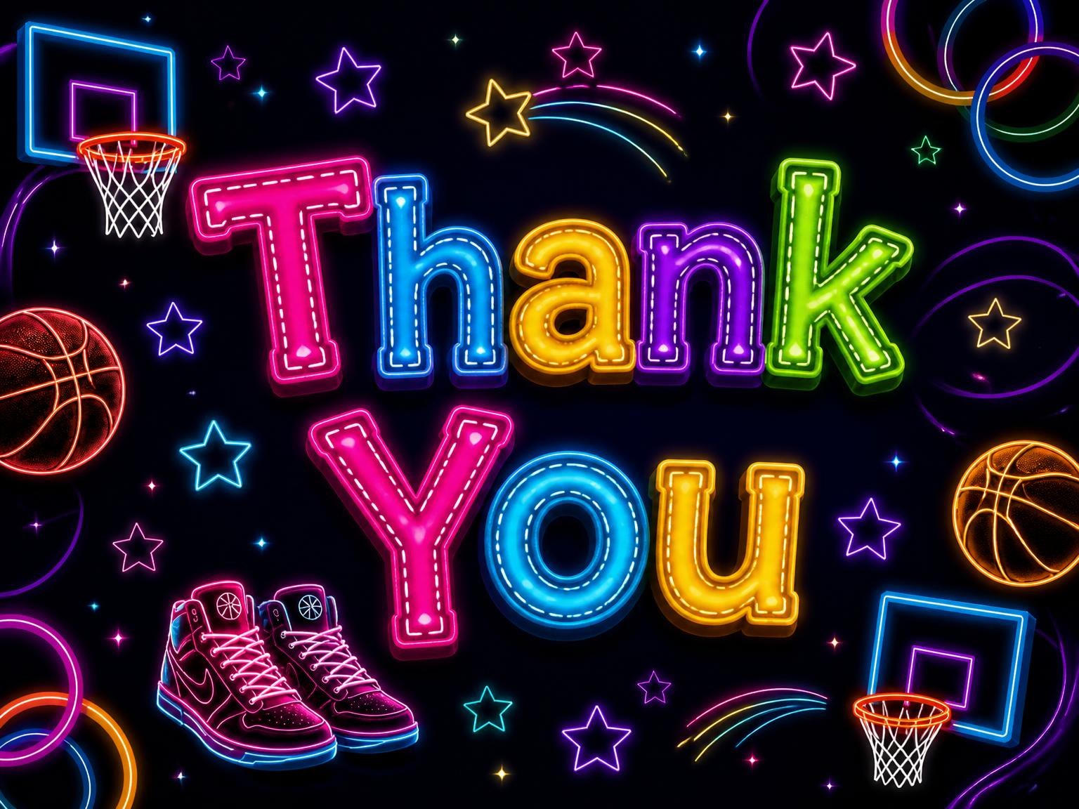 The matching thank-you card for the Neon Basketball 12th Birthday Invitation invitation