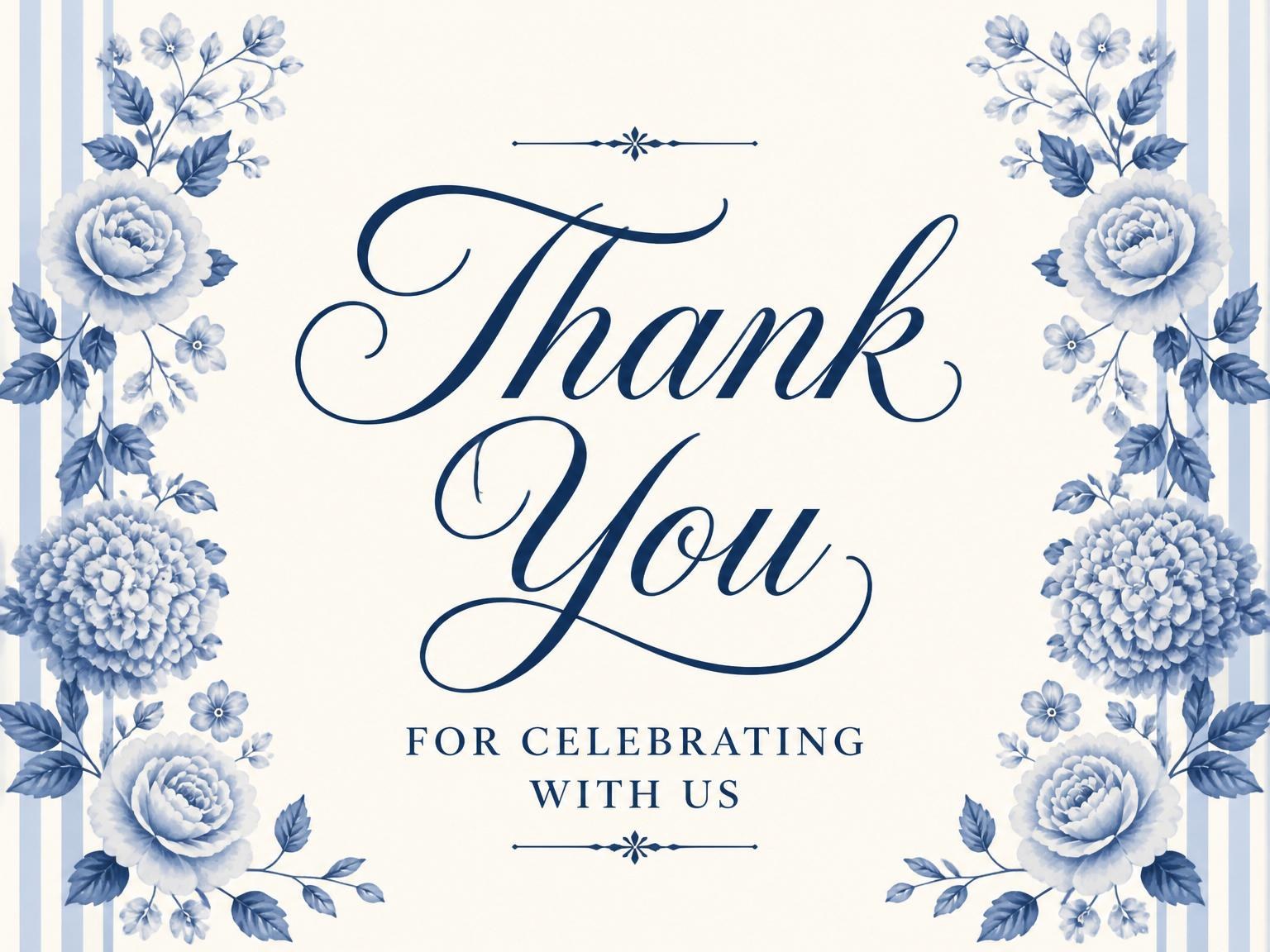 The matching thank-you card for the Blue Chinoiserie Floral Bridal Shower invitation