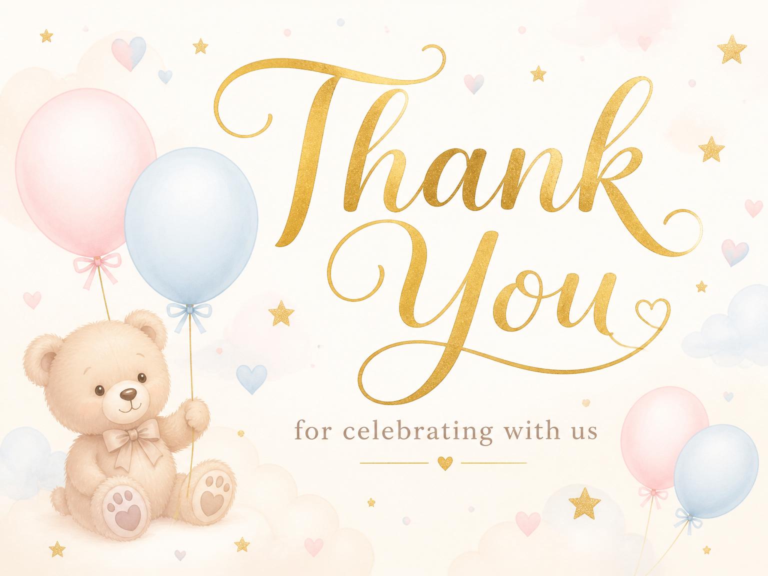 The matching thank-you card for the Cuddly Teddy Bear Gender Reveal Invitation invitation