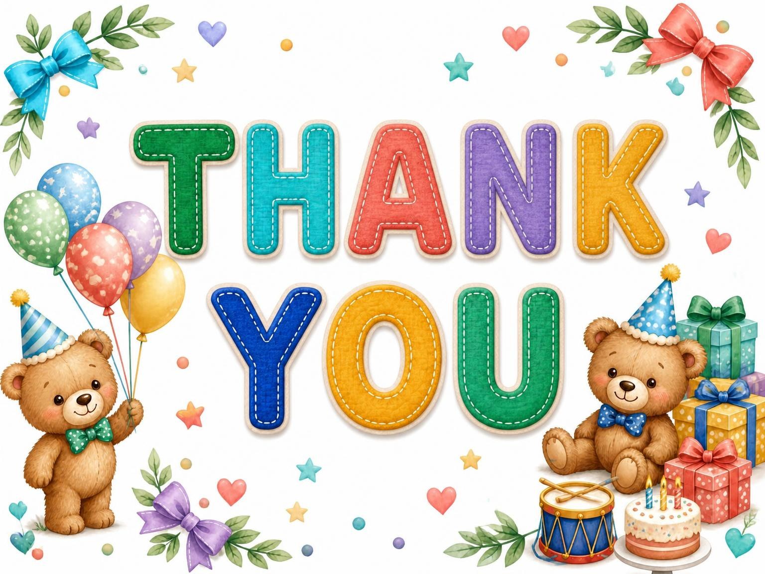 The matching thank-you card for the Stitched Teddy Bear 5th Birthday Invitation invitation