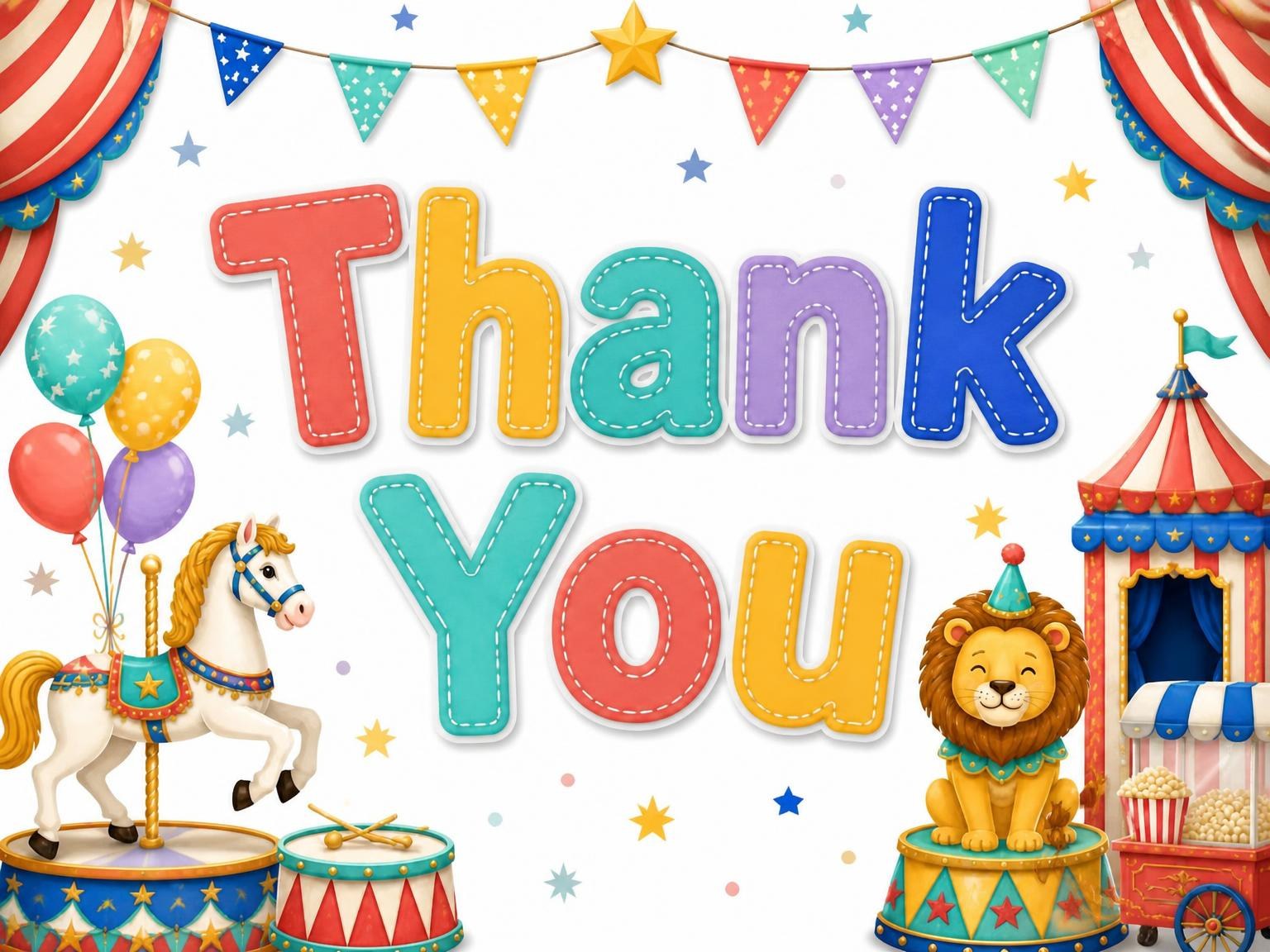 The matching thank-you card for the Stitched Circus 6th Birthday Invitation invitation