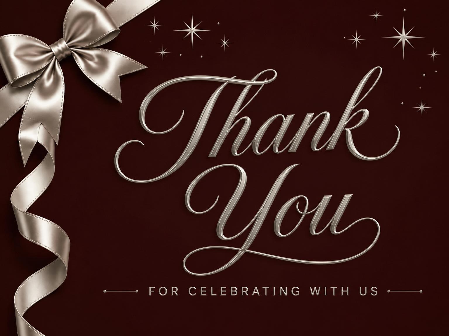 The matching thank-you card for the Burgundy Silver Ribbon 90th Birthday invitation