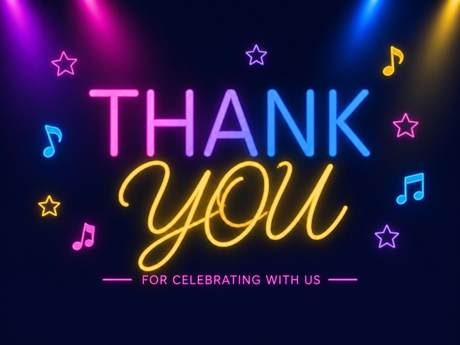 The matching thank-you card for the Neon Disco Ball Birthday invitation
