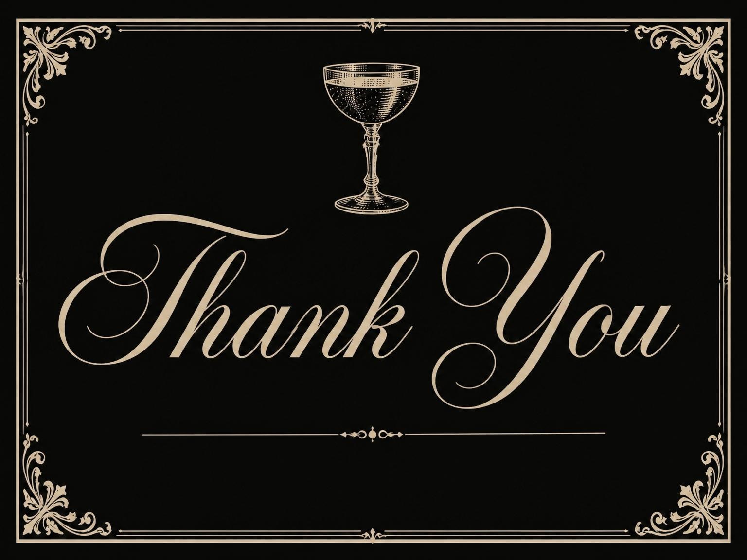 The matching thank-you card for the Black Gold Coupe 50th Birthday invitation
