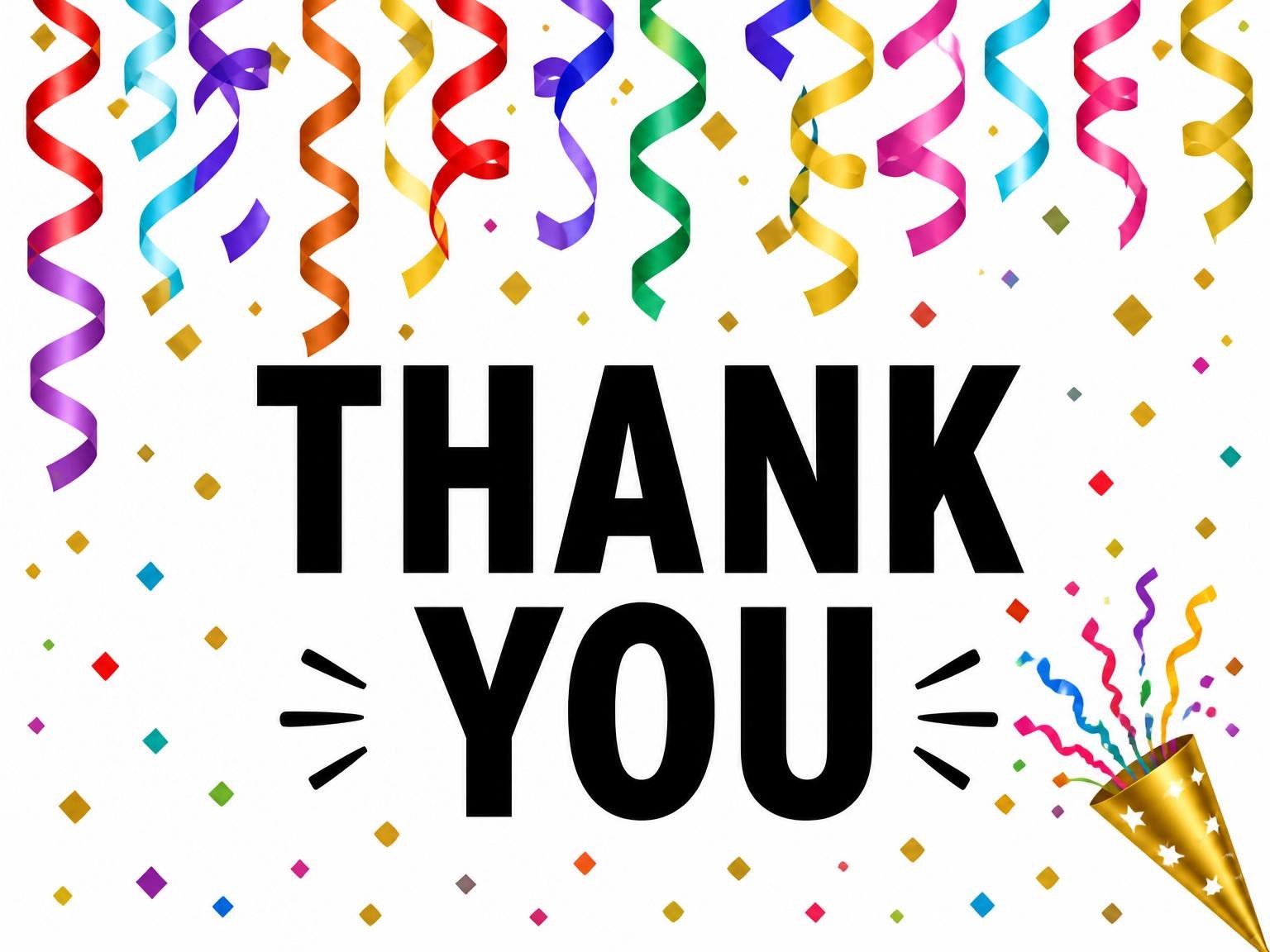 The matching thank-you card for the Rainbow Streamer Confetti 65th Birthday Invitation invitation