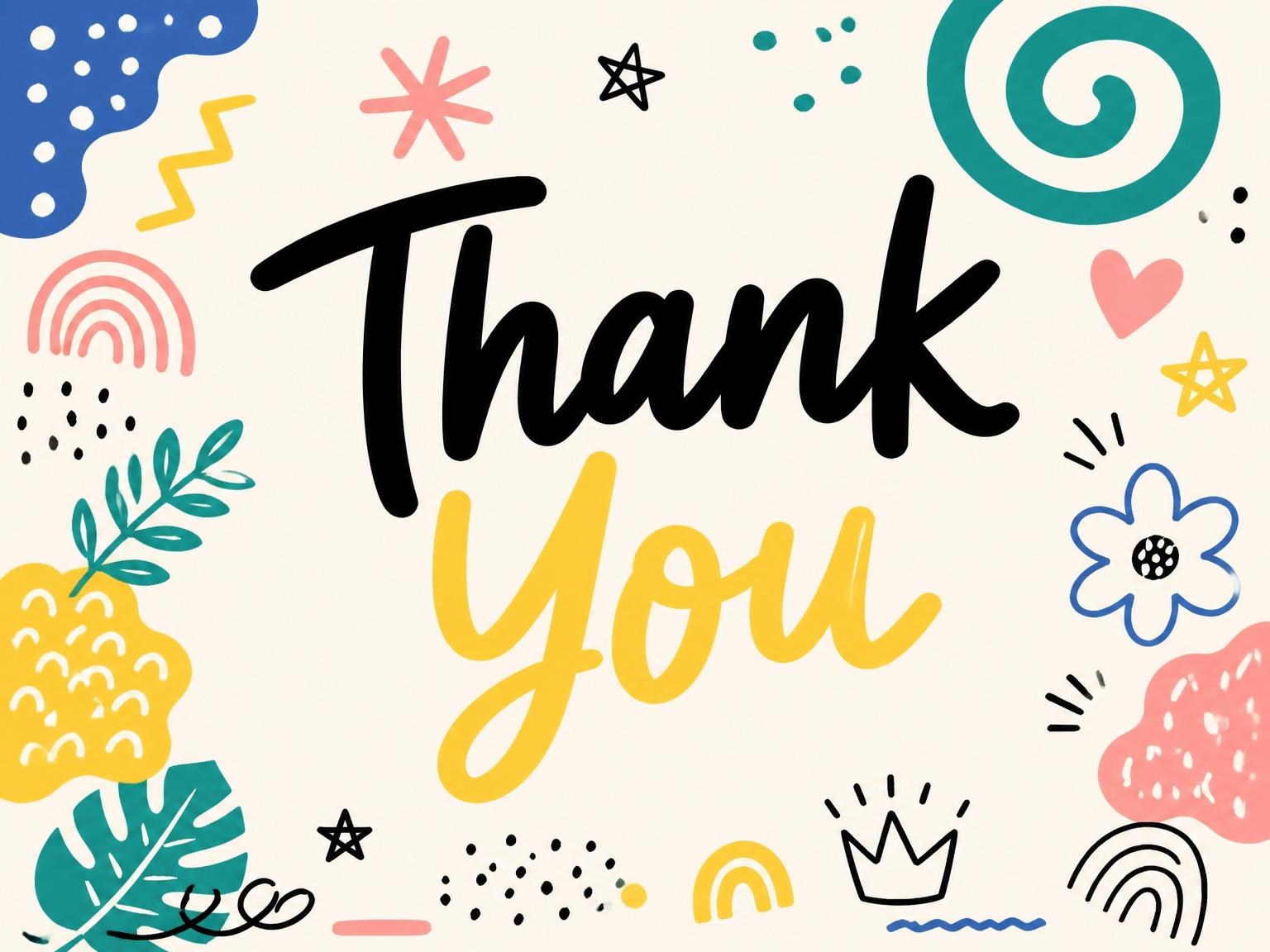The matching thank-you card for the Cream Doodle Pattern 3rd Birthday invitation