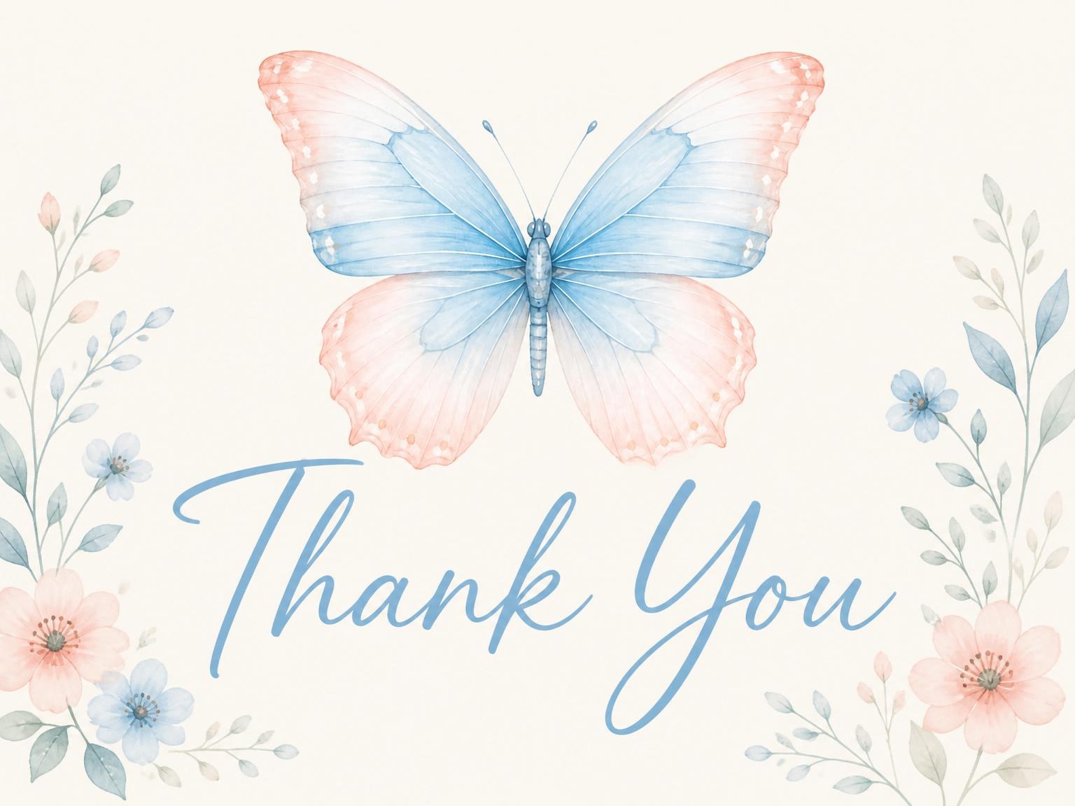 The matching thank-you card for the Watercolor Butterfly 3rd Birthday Invitation invitation