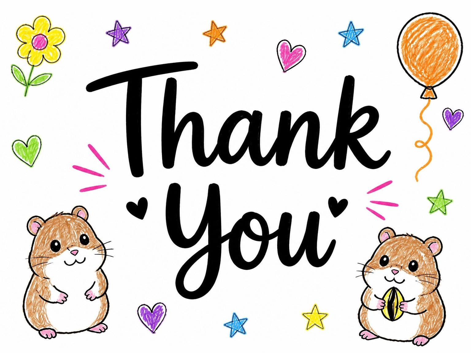 The matching thank-you card for the Crayon Hamster Motif 6th Birthday Invitation invitation